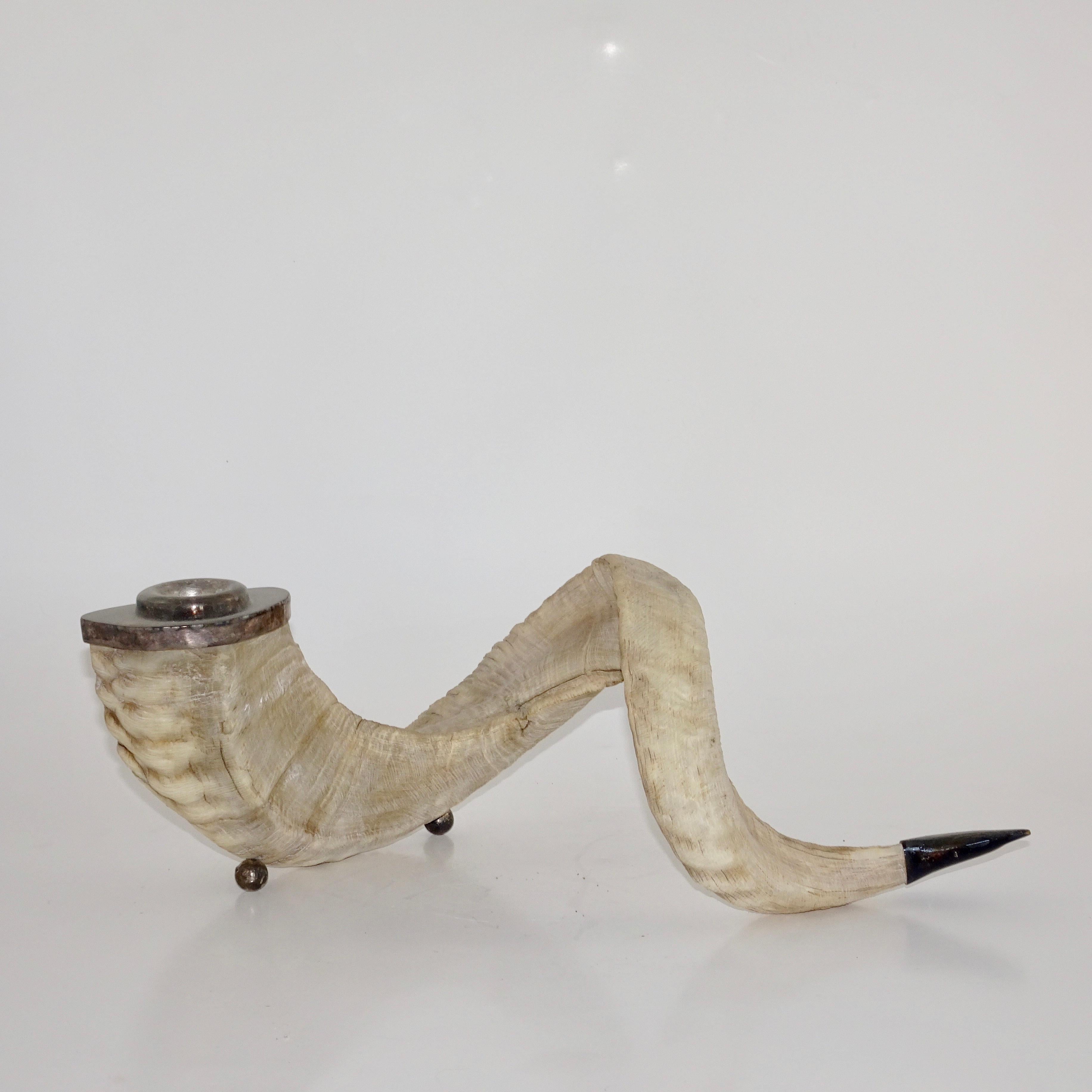 19th Century Horn and Silvered Candleholder (19. Jahrhundert) im Angebot