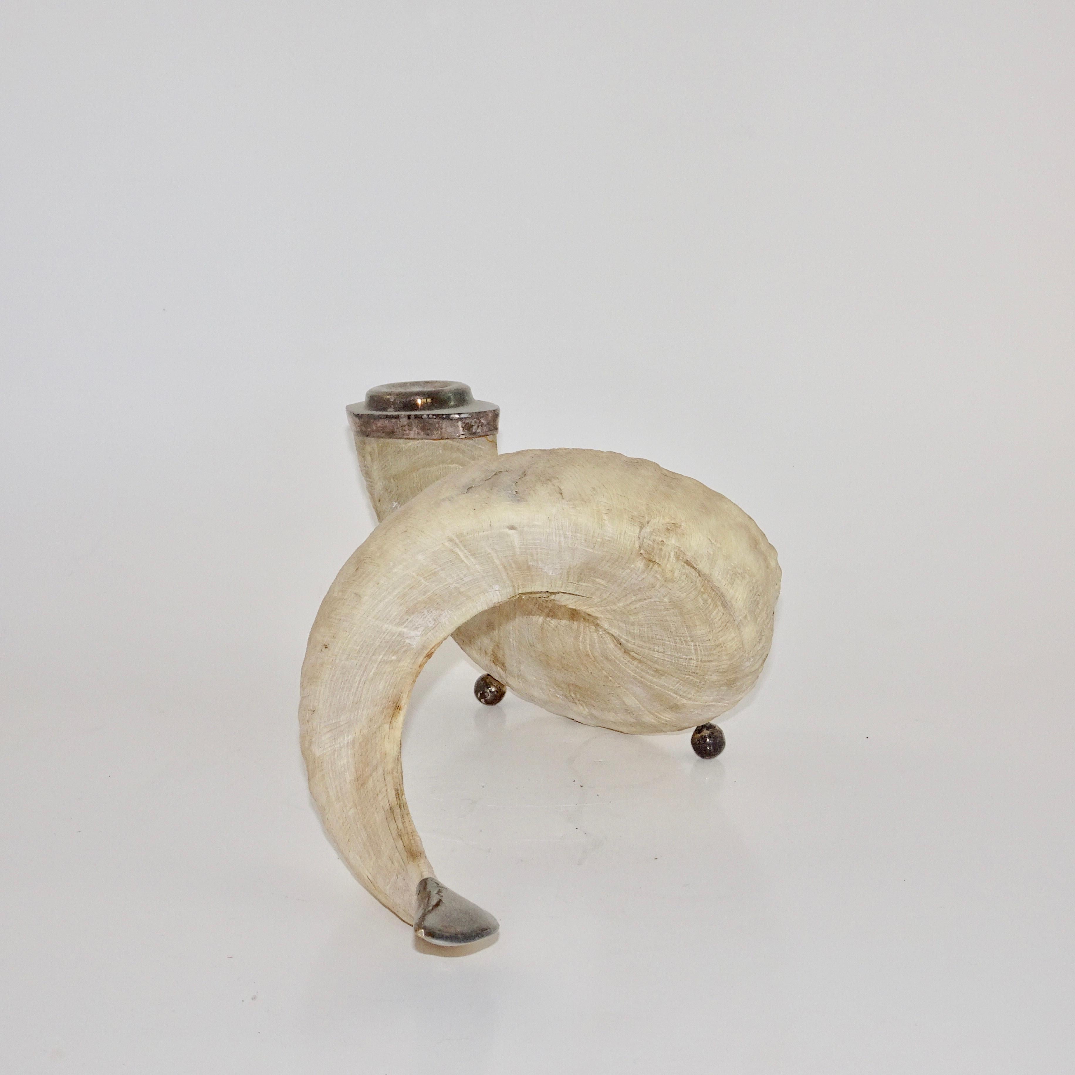 19th Century Horn and Silvered Candleholder im Angebot 1