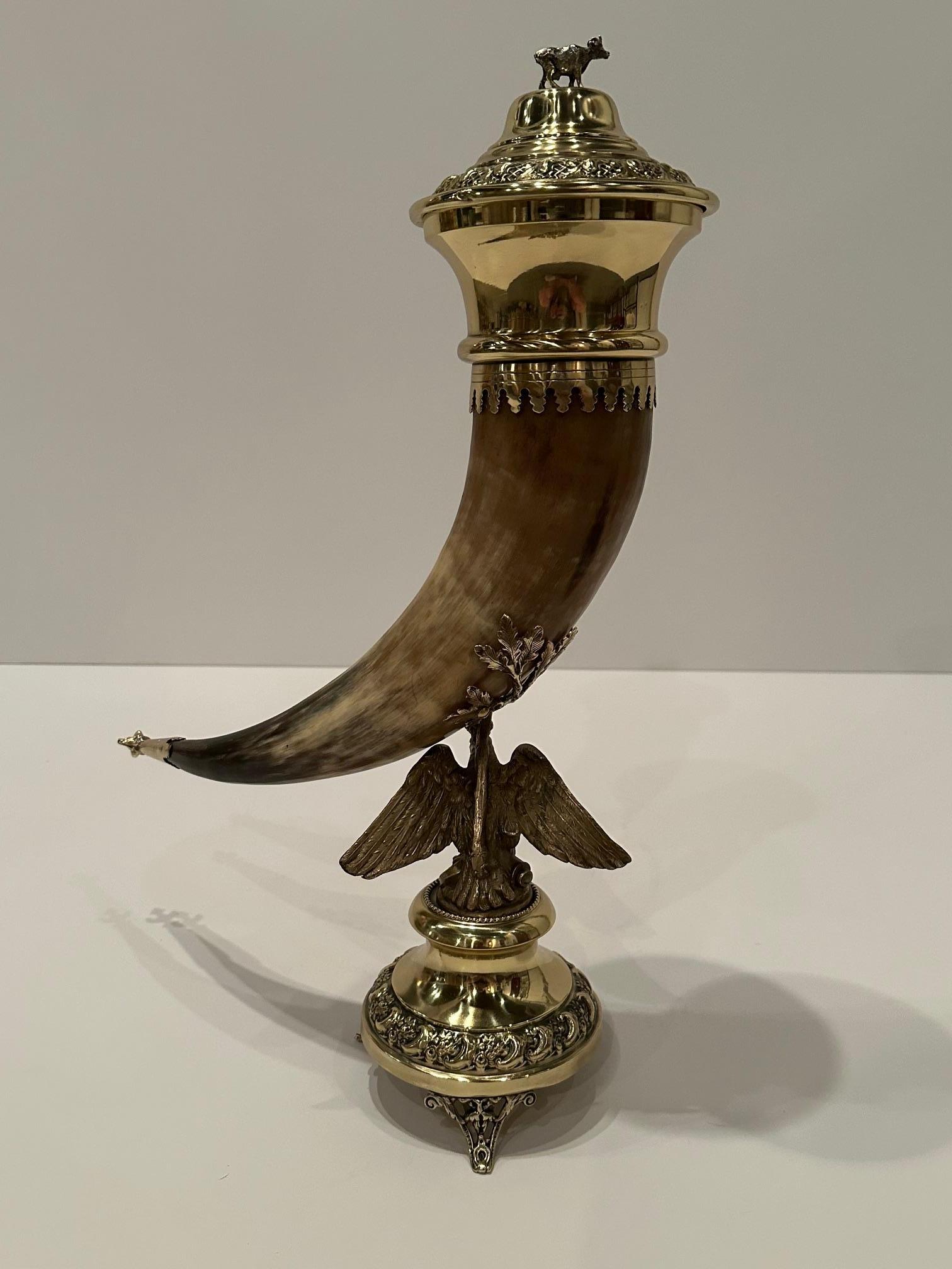 19. Jahrhundert Horn & Messing bedeckt Trophäe Cup Accessoire im Angebot 2