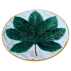 19th Century Majolica Horse Chestnut Leaf Plate George Jones