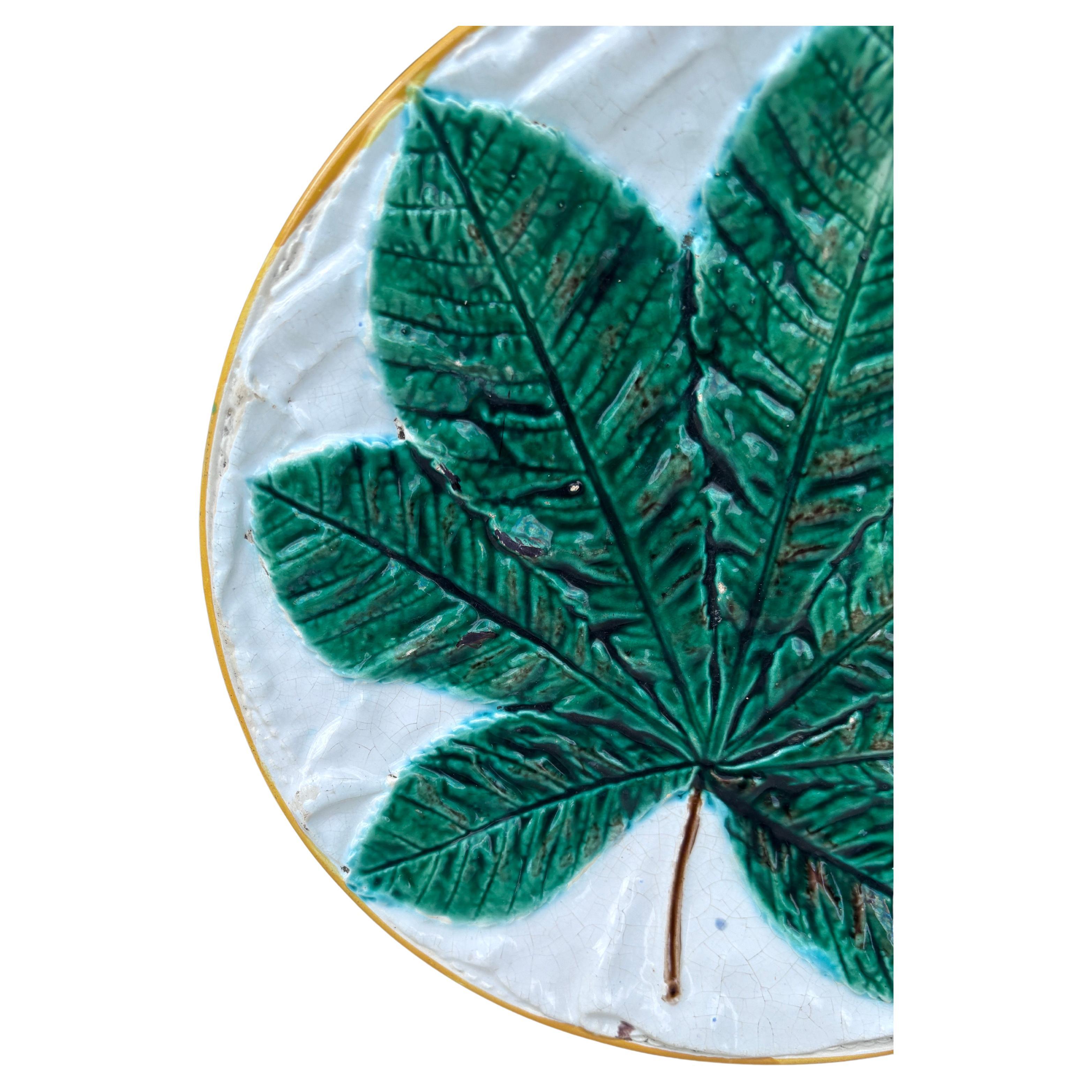 Victorian 19th Century Majolica Horse Chestnut Leaf Plate George Jones