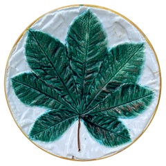 19th Century Majolica Horse Chestnut Leaf Plate George Jones