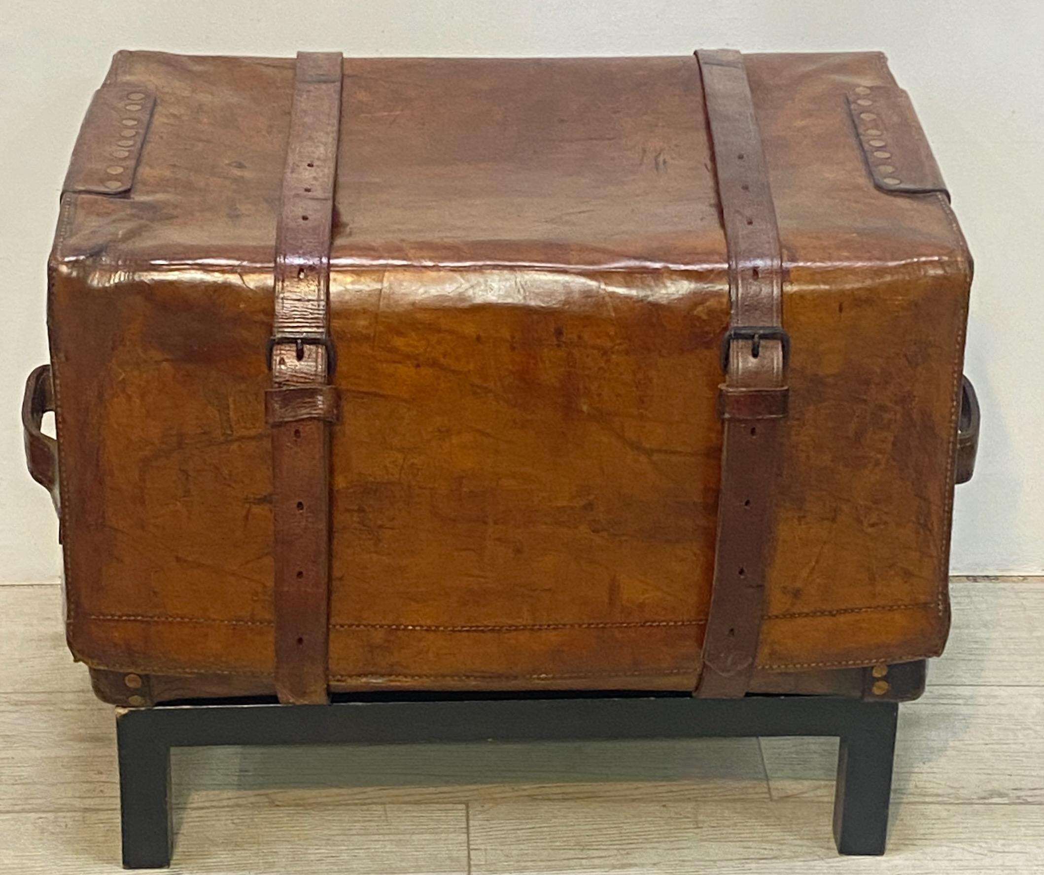 19th Century Horse Hide Leather Carriage Trunk 9