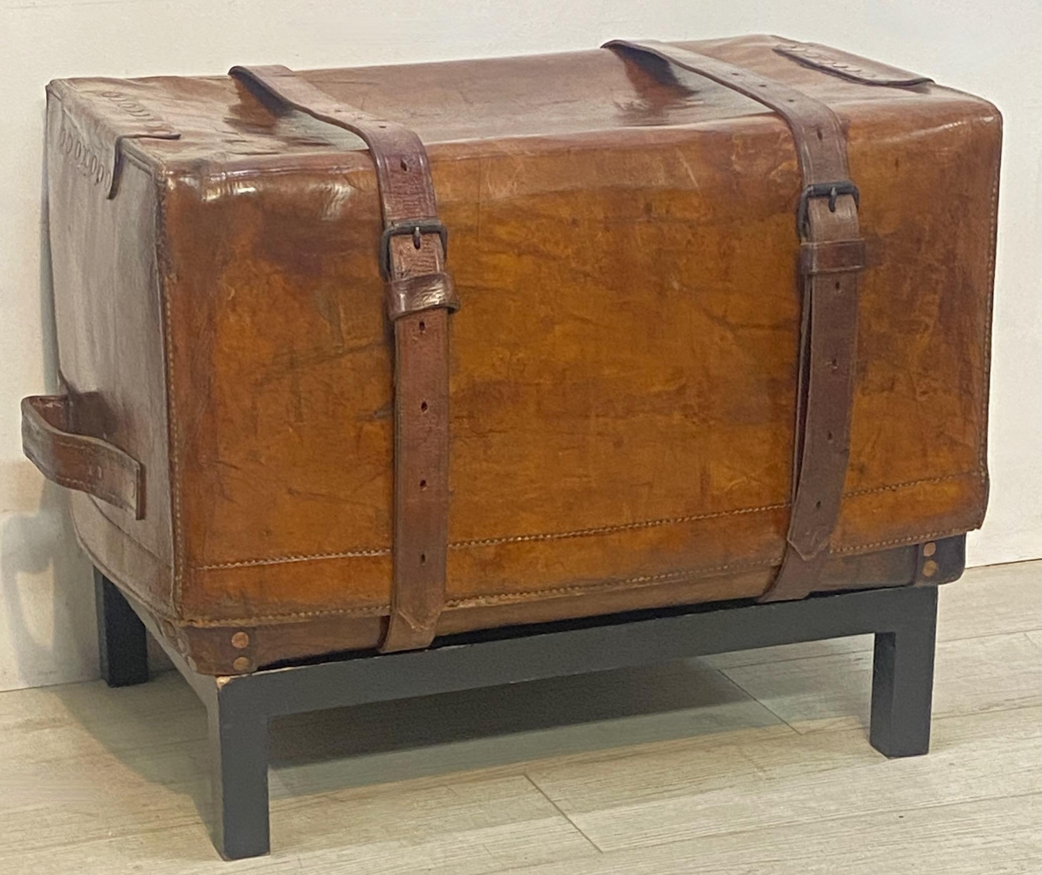 19th Century Horse Hide Leather Carriage Trunk 1