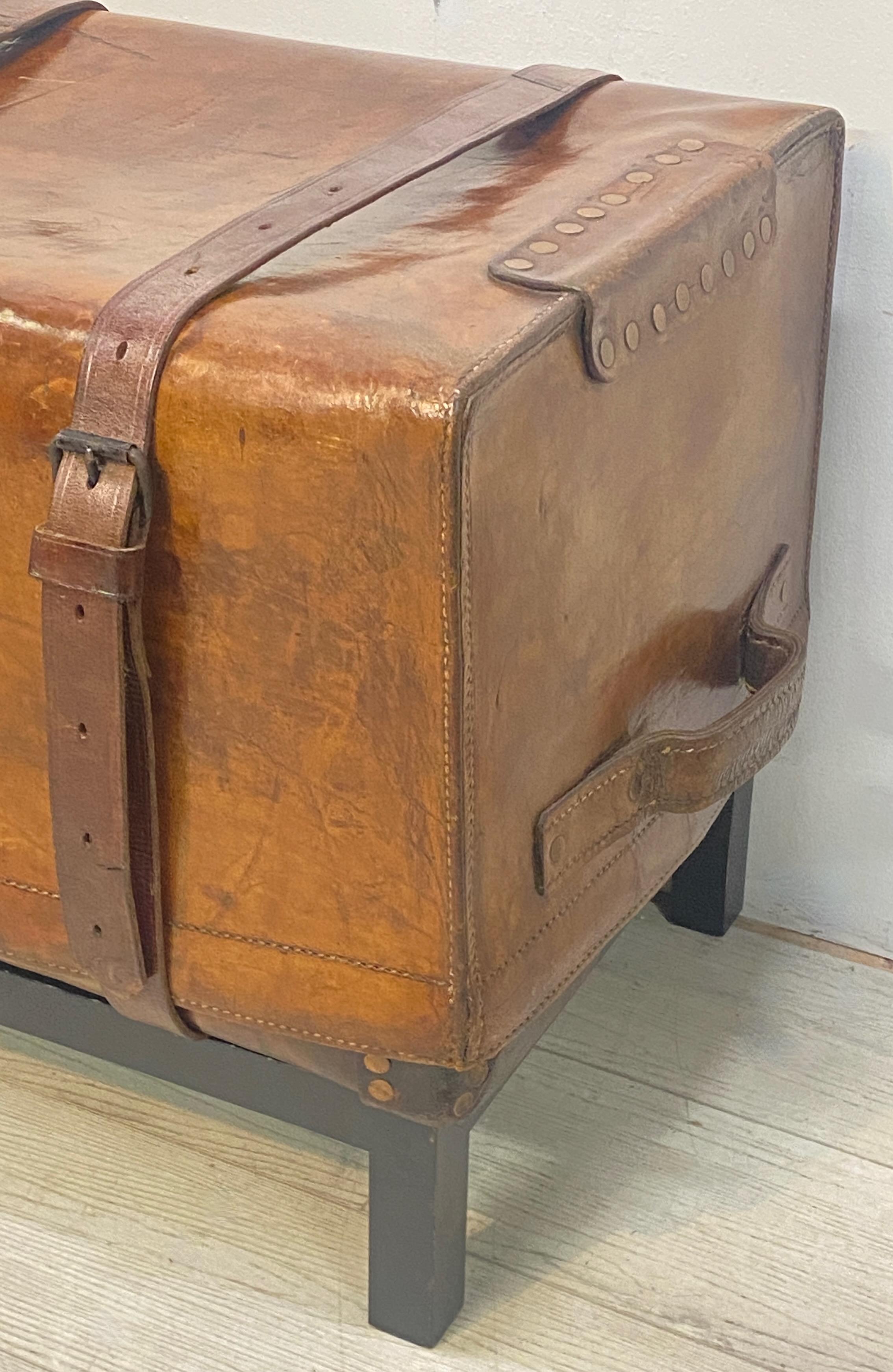 19th Century Horse Hide Leather Carriage Trunk 2