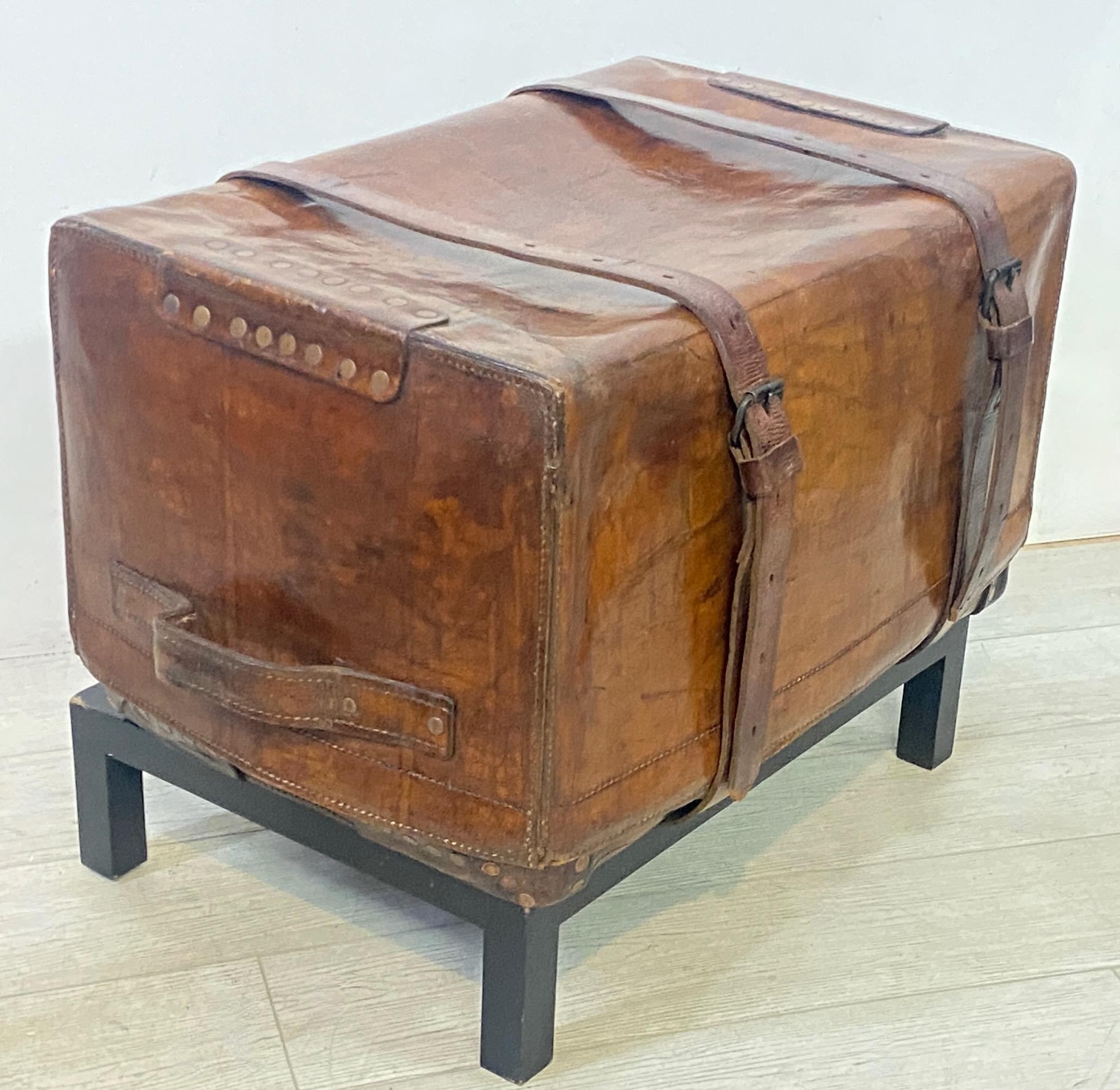 19th Century Horse Hide Leather Carriage Trunk 4