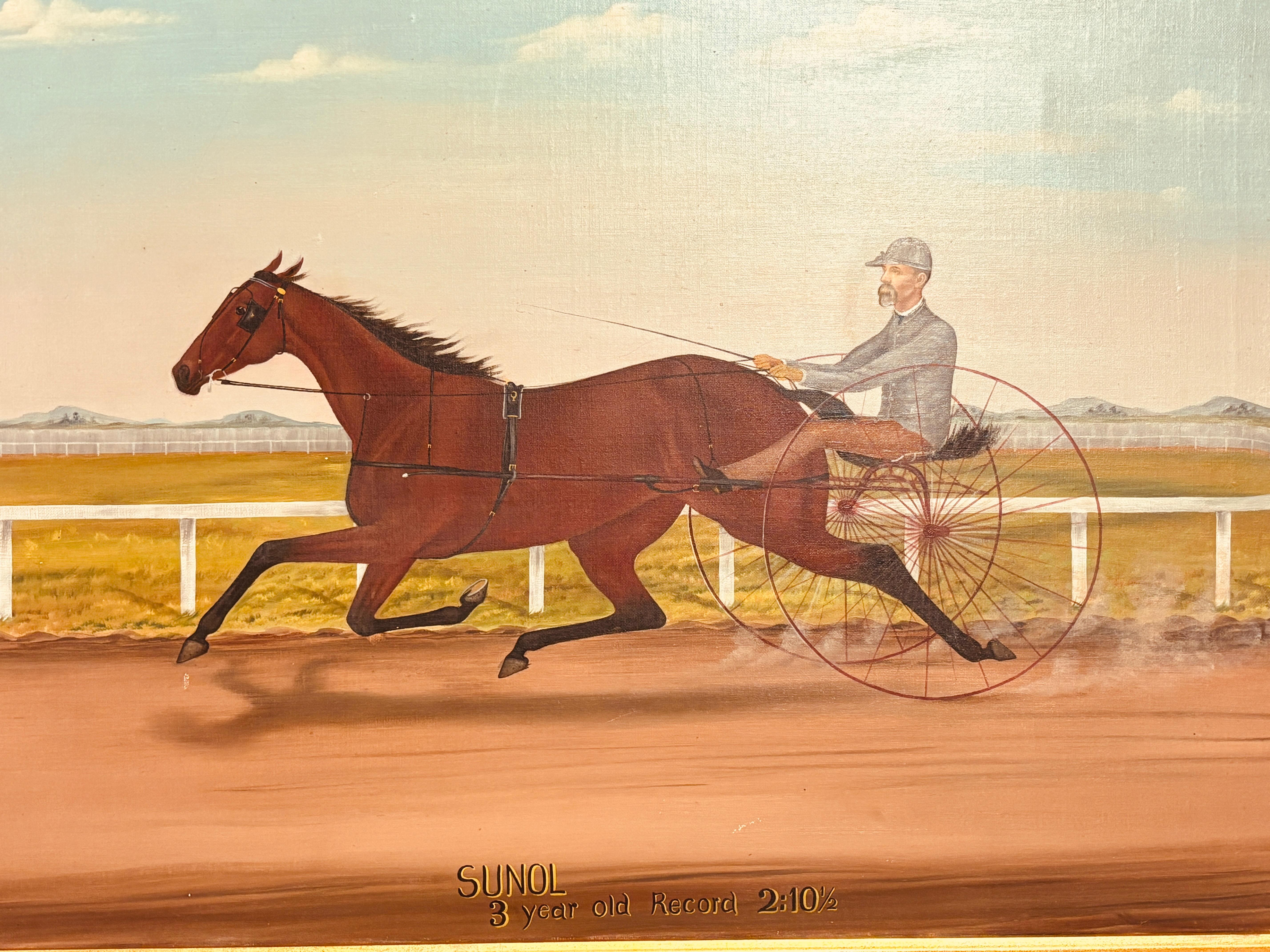 Folk Art 19th Century Horse Race Painting by California Artist Edward Burn For Sale