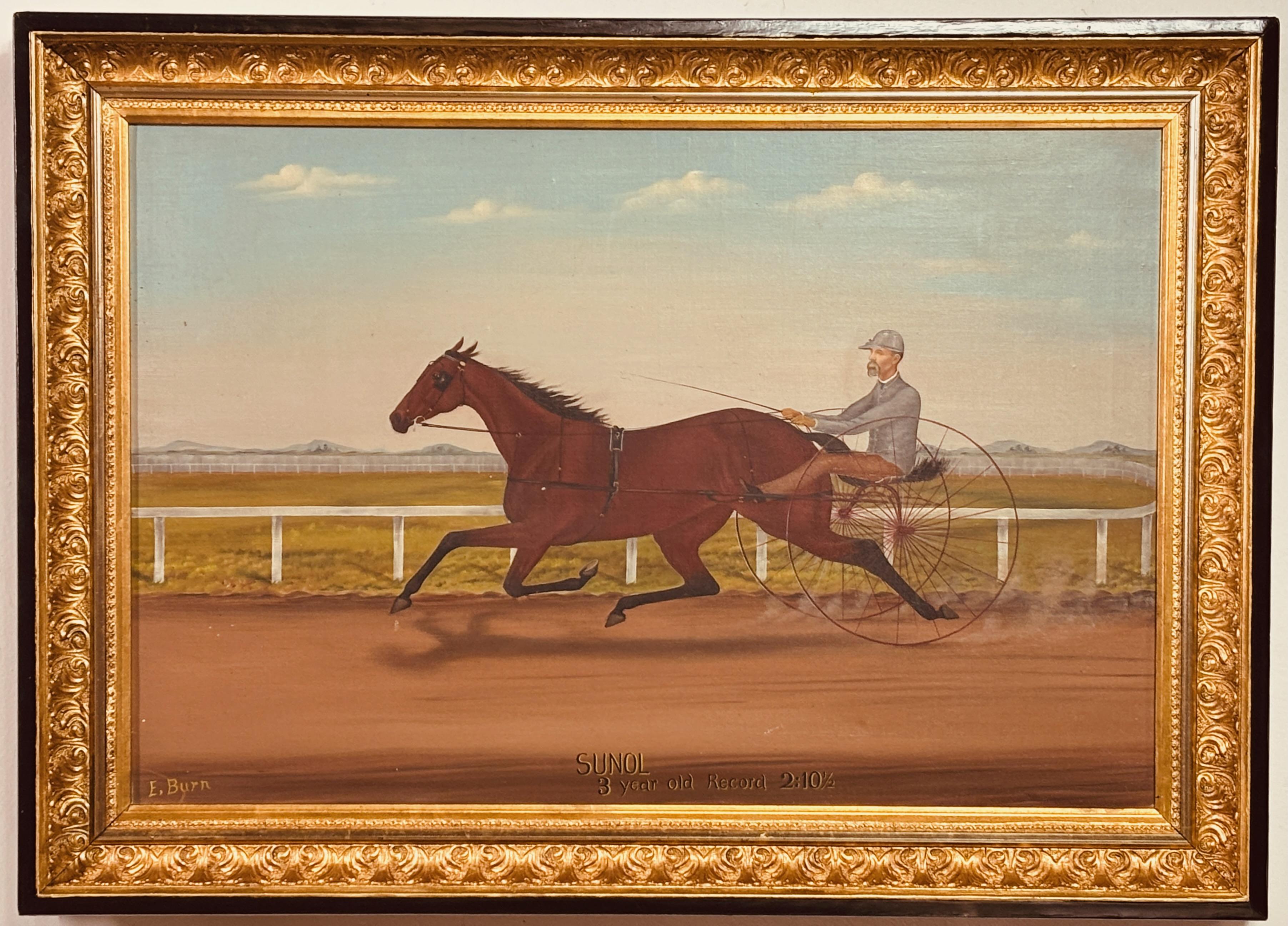 Hand-Painted 19th Century Horse Race Painting by California Artist Edward Burn For Sale