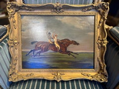 19th Century Horse Racing Oil on Mahogany By Benjamin Herring