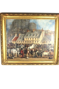 19th Century Horse Fair Painting, Oil on Canvas, Edinburgh Scene
