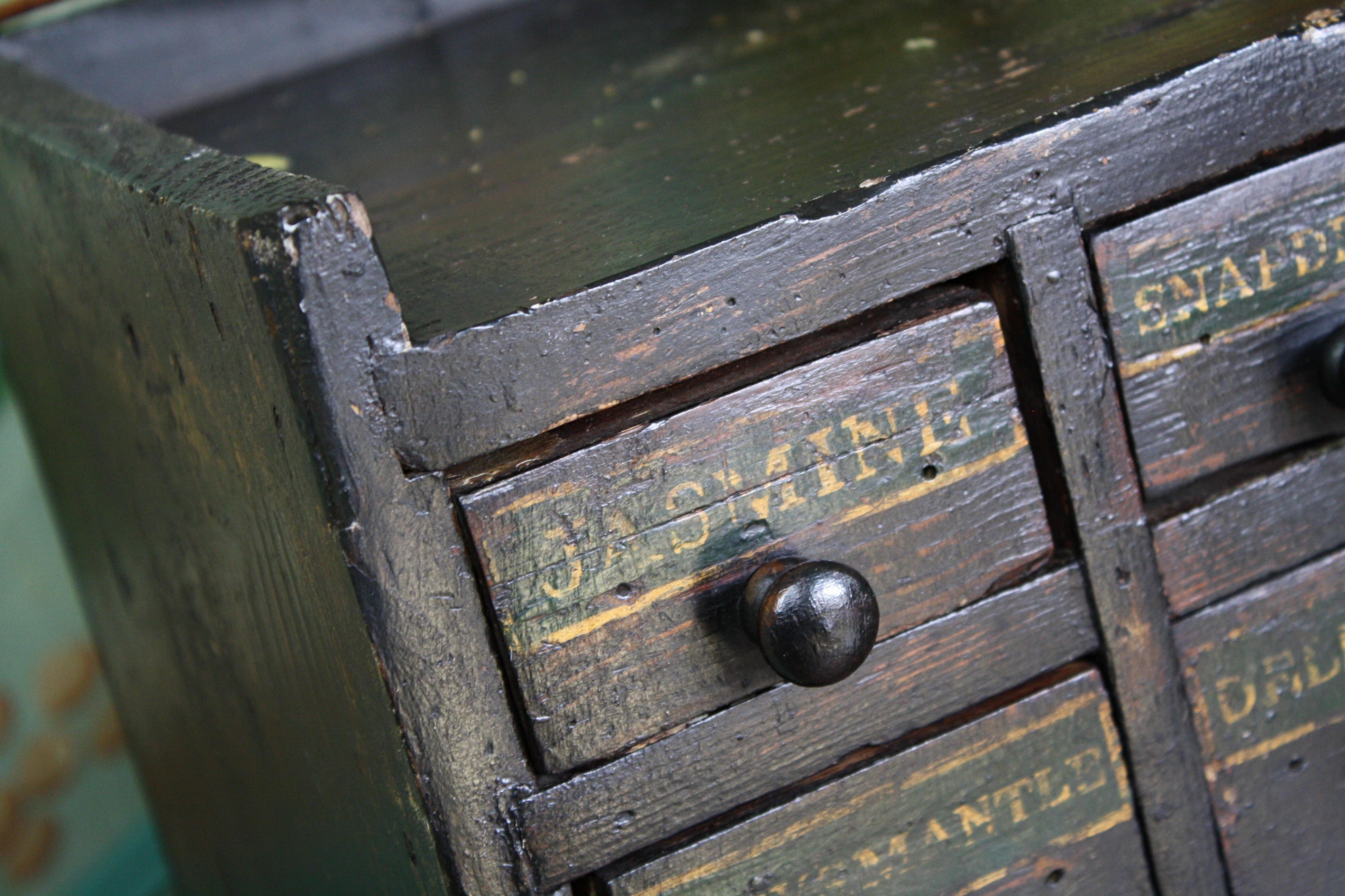 Pine 19th Century Horticulturalist Merchants Bank of Seed Shop Drawers