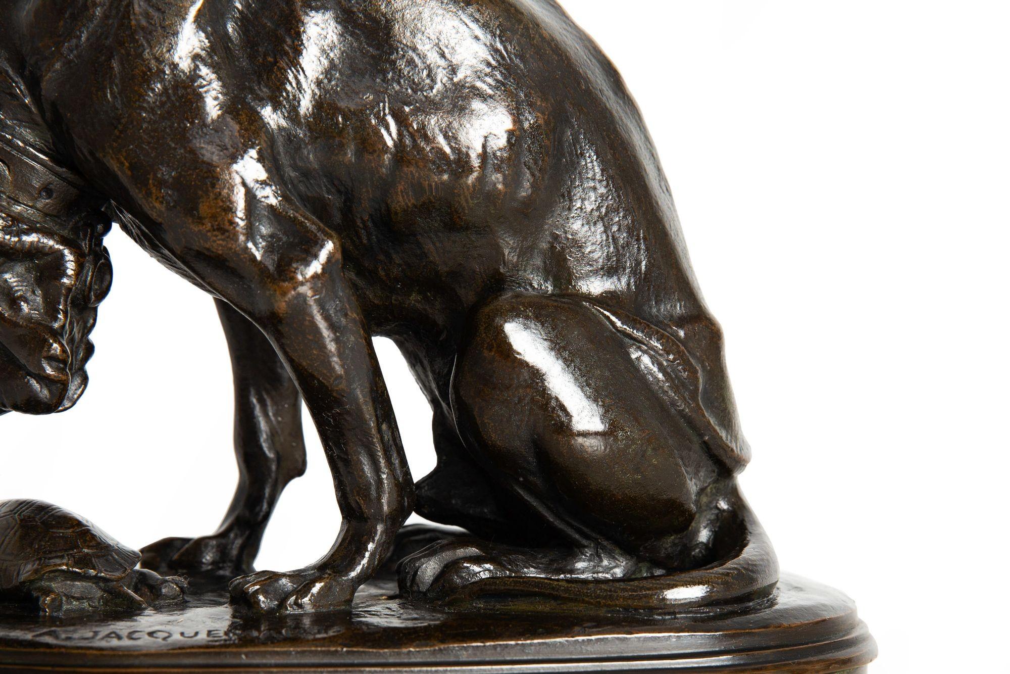 Sculpture en bronze du 19e siècle représentant un chien et une tortue, par Alfred Jacquemart en vente 4