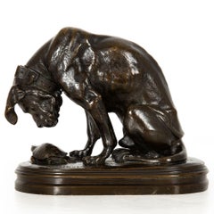 Escultura de bronce del siglo XIX "Sabueso y tortuga" de Alfred Jacquemart