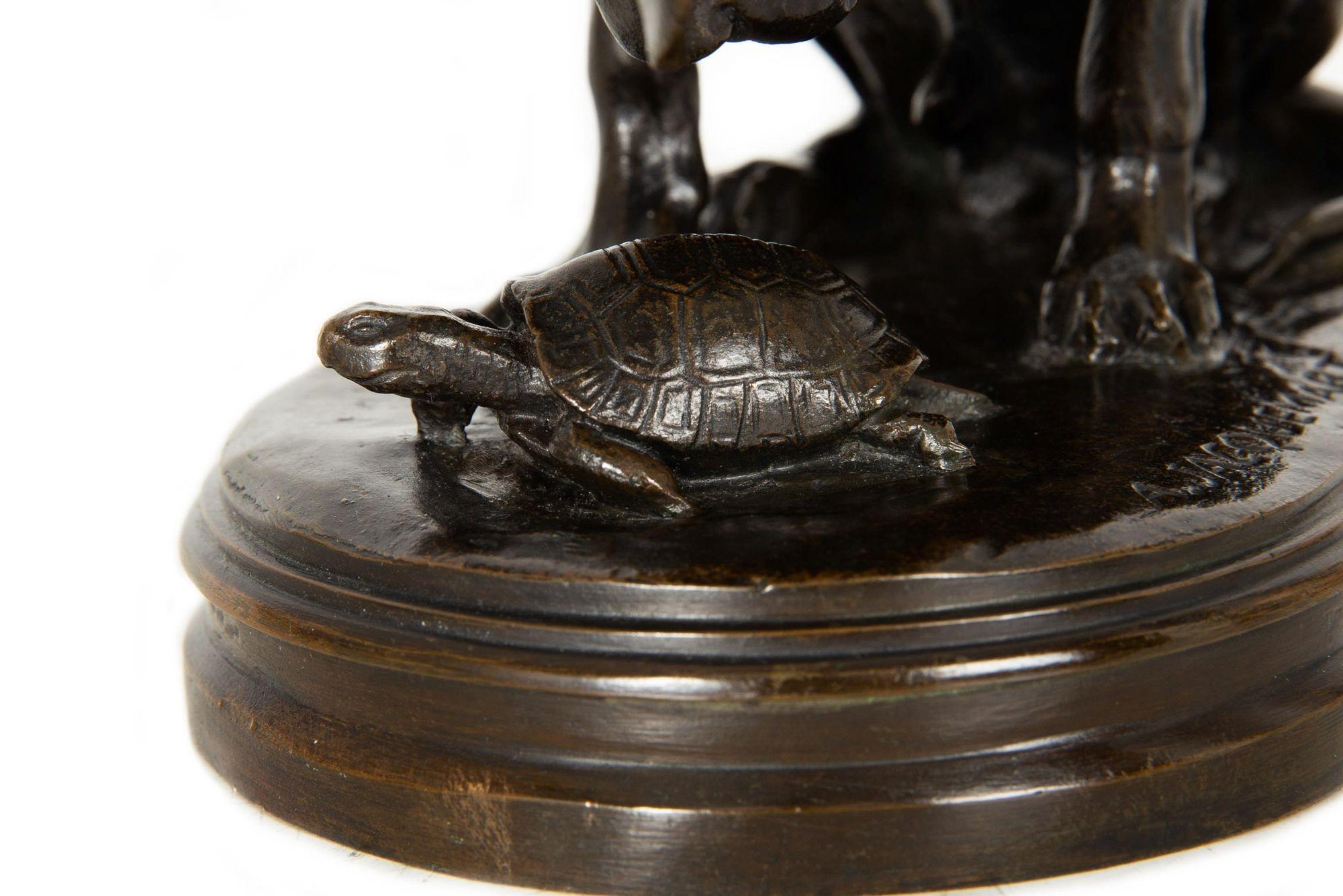 Sculpture en bronze du 19e siècle représentant un chien et une tortue, par Alfred Jacquemart en vente 1