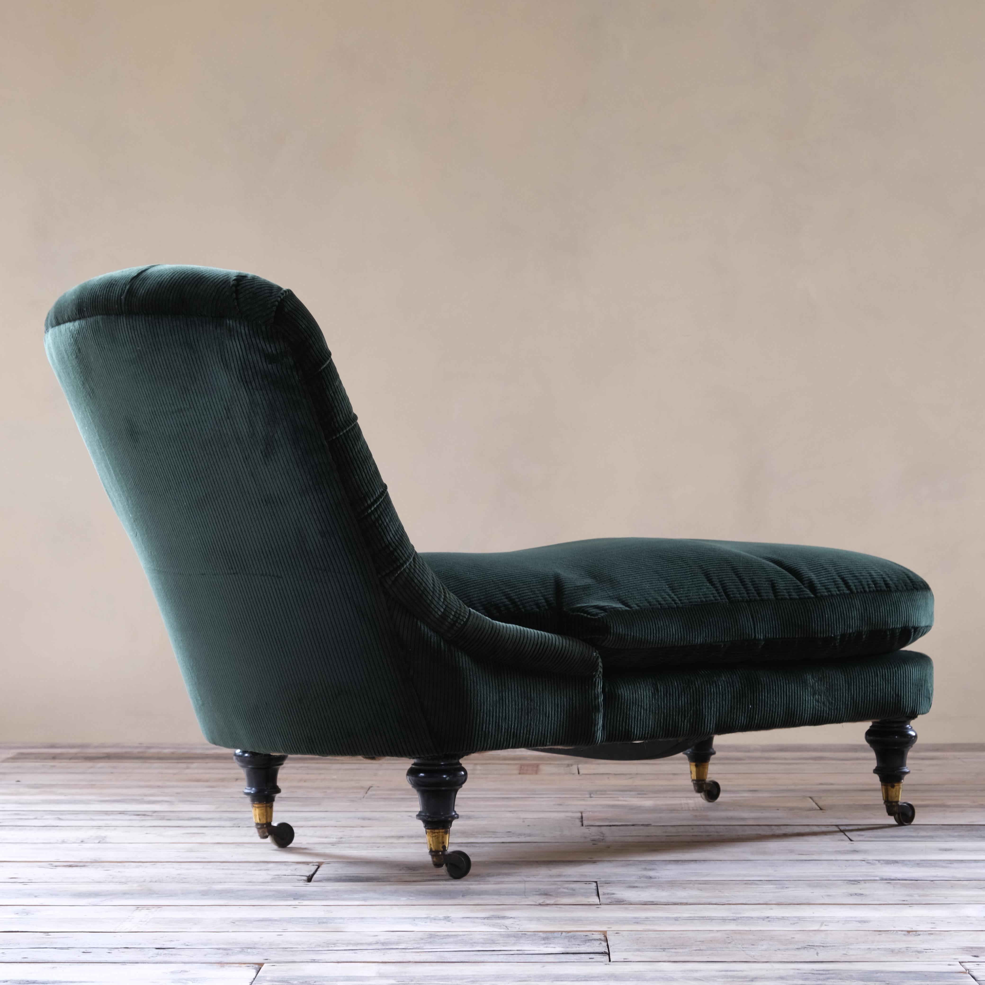British 19th Century Howard and Sons Daybed in Forest Green Jumbo Corduroy