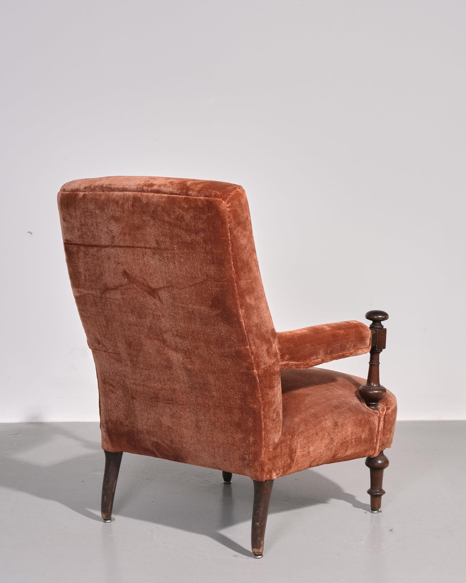 Fauteuil ouvert de style Howard du 19e siècle - retapissé en velours Bon état - En vente à London, GB