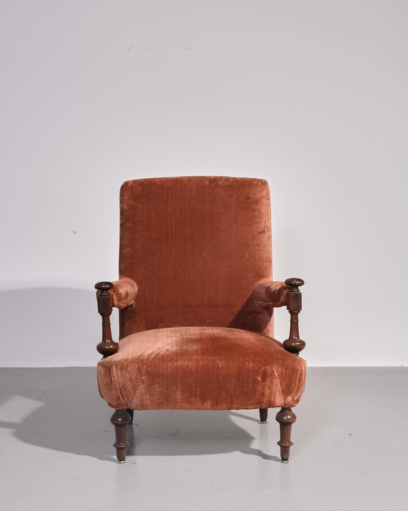 XIXe siècle Fauteuil ouvert de style Howard du 19e siècle - retapissé en velours en vente