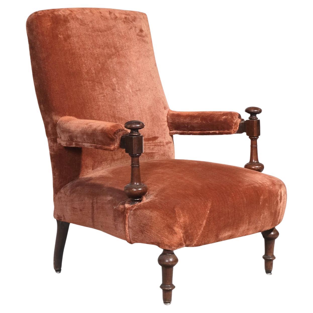 Poltrona aperta in stile Howard del XIX secolo - rivestita in velluto