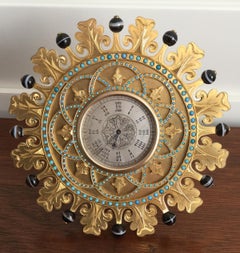 19th Century Howell James Gilt Bronze Jeweled Strut Clock, Leather Case