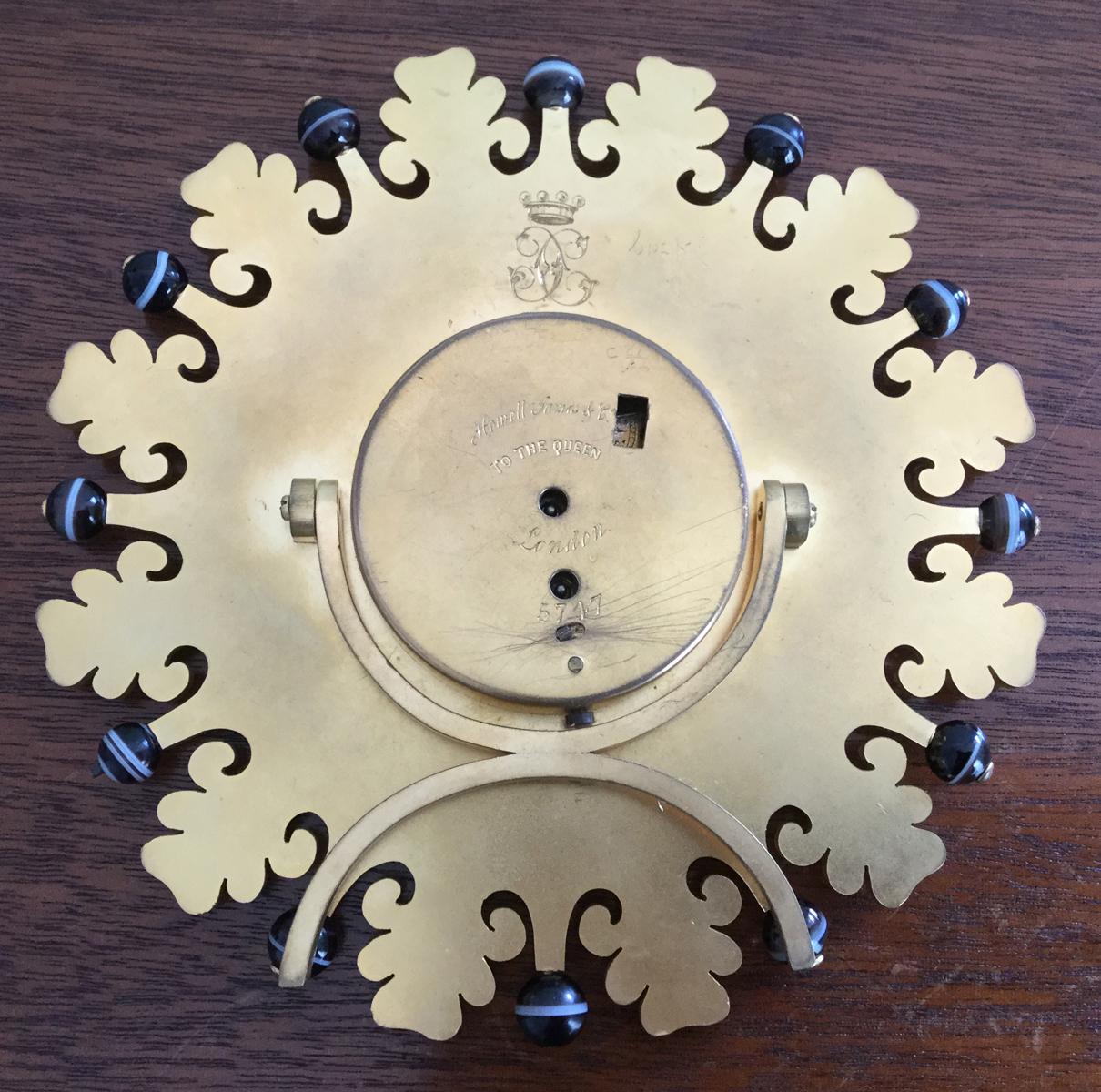 19th Century Howell James Gilt Bronze Jeweled Strut Clock, Leather Case 2