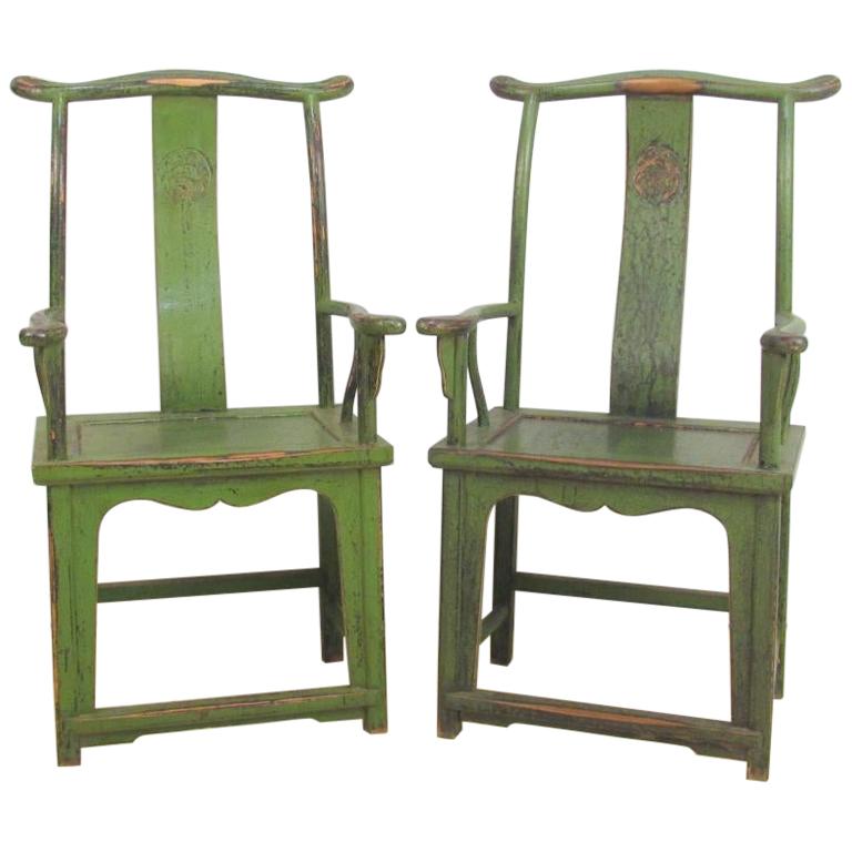 19th Century Huanghuali 'Offical's Hat" Yokeback Armchairs Guanmoyi Style a Pair