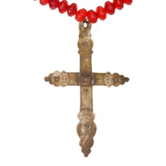 19th Century Hudson Bay Silver Trade Bead Cross Necklace