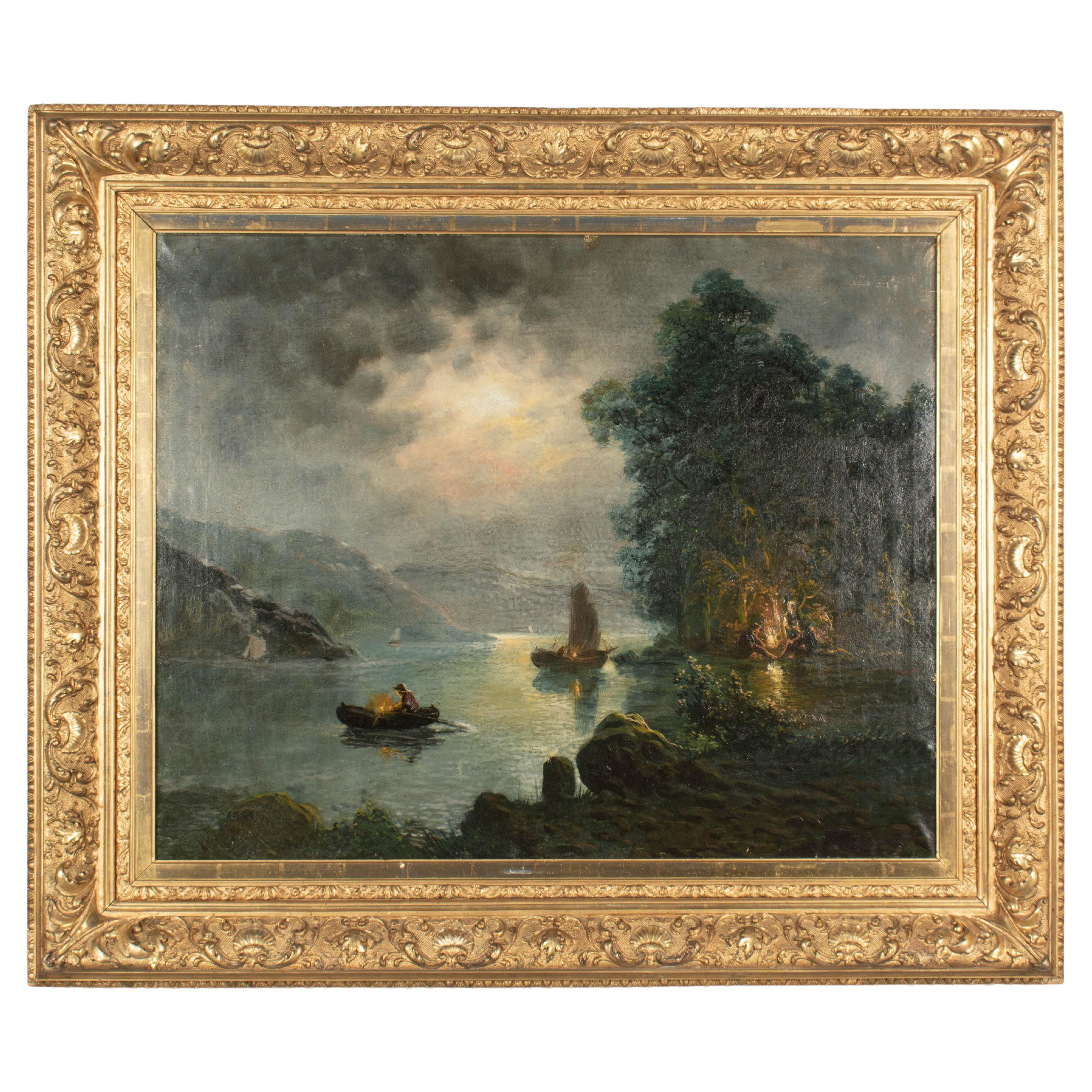 Peinture de paysage de l'école de la rivière Hudson du 19e siècle