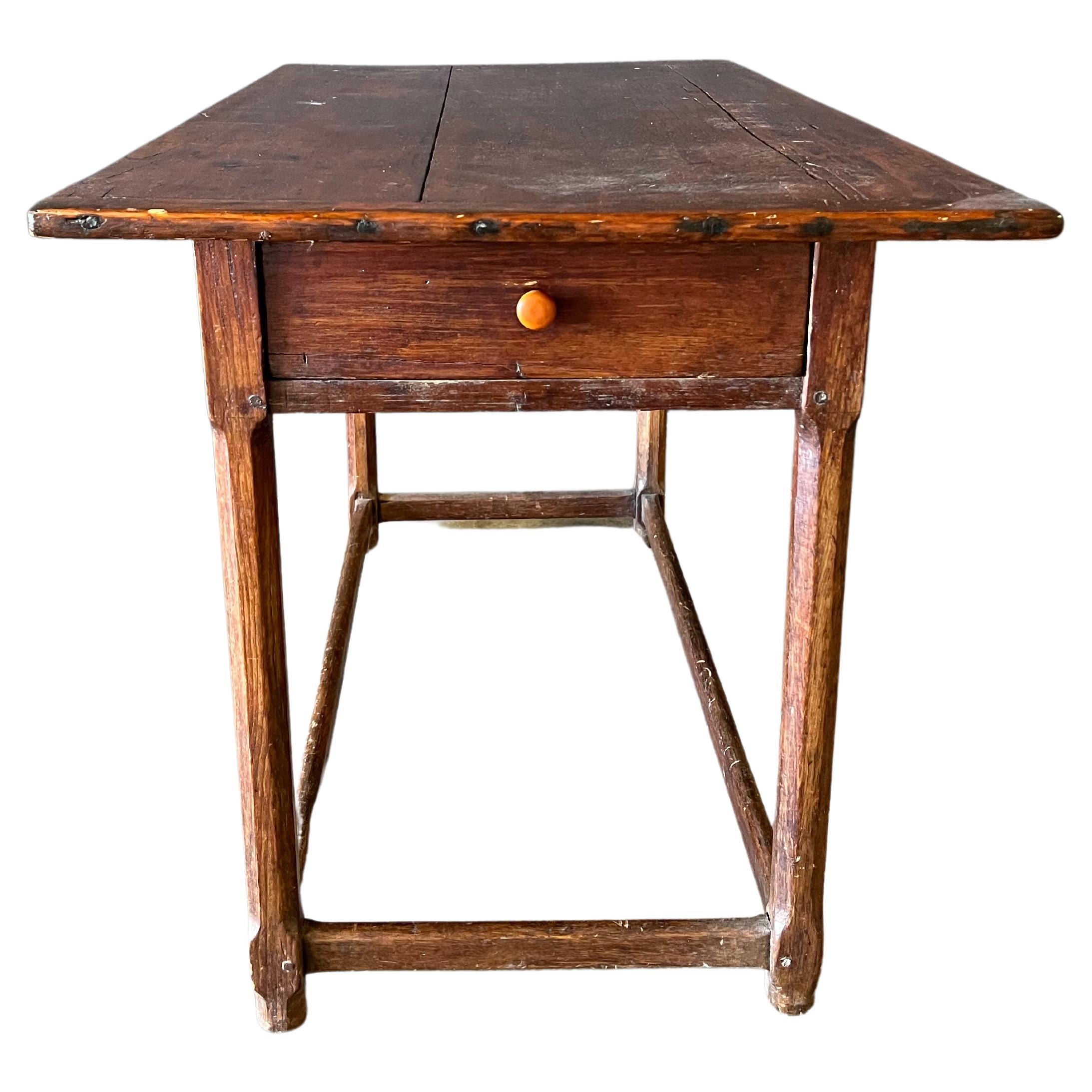 19th Century Hudson Vally Country Table or Desk with Drawers and Stretchers For Sale
