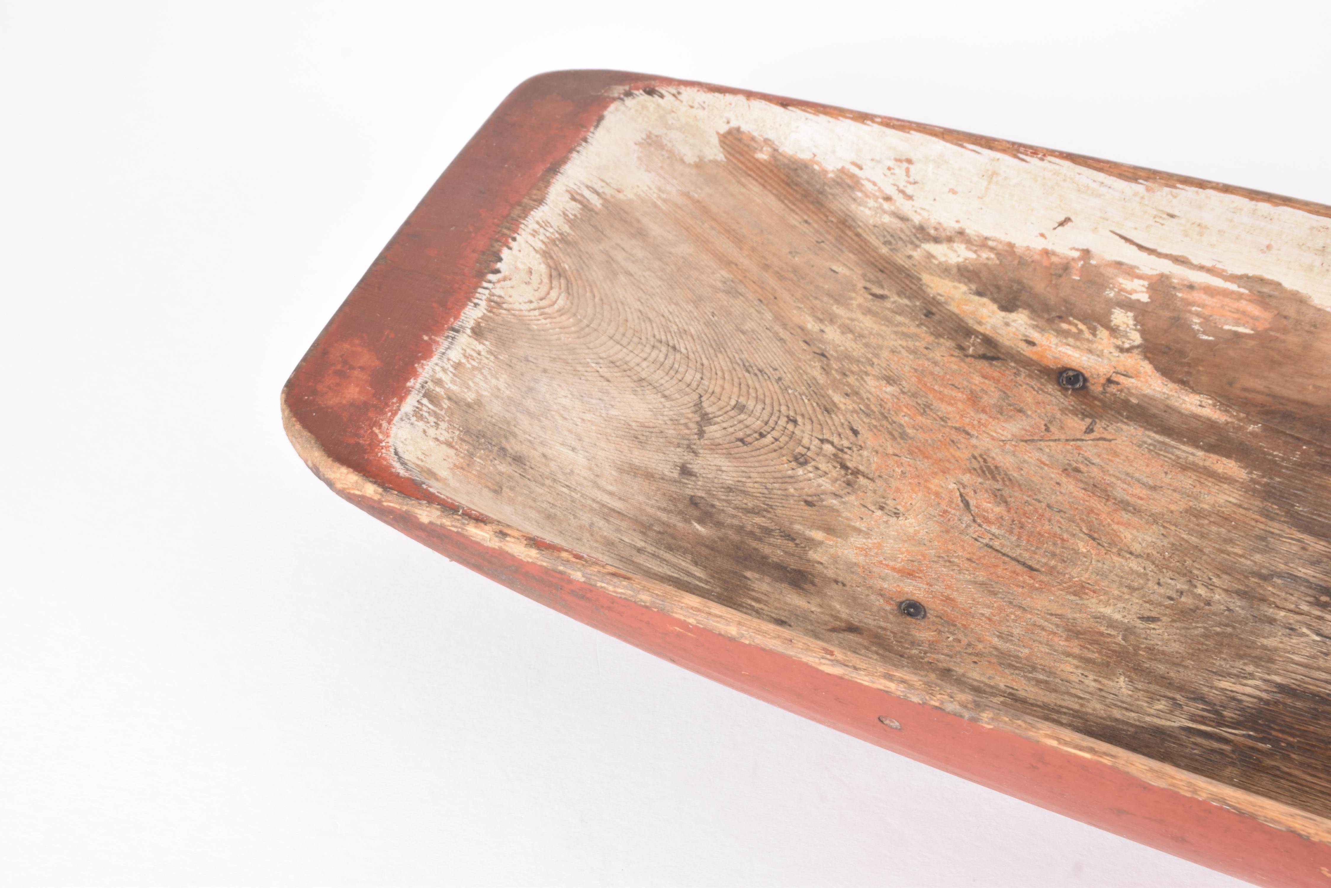 19th Century Huge Antique Swedish Folk Art Wooden Trough with Original Red Paint For Sale 6