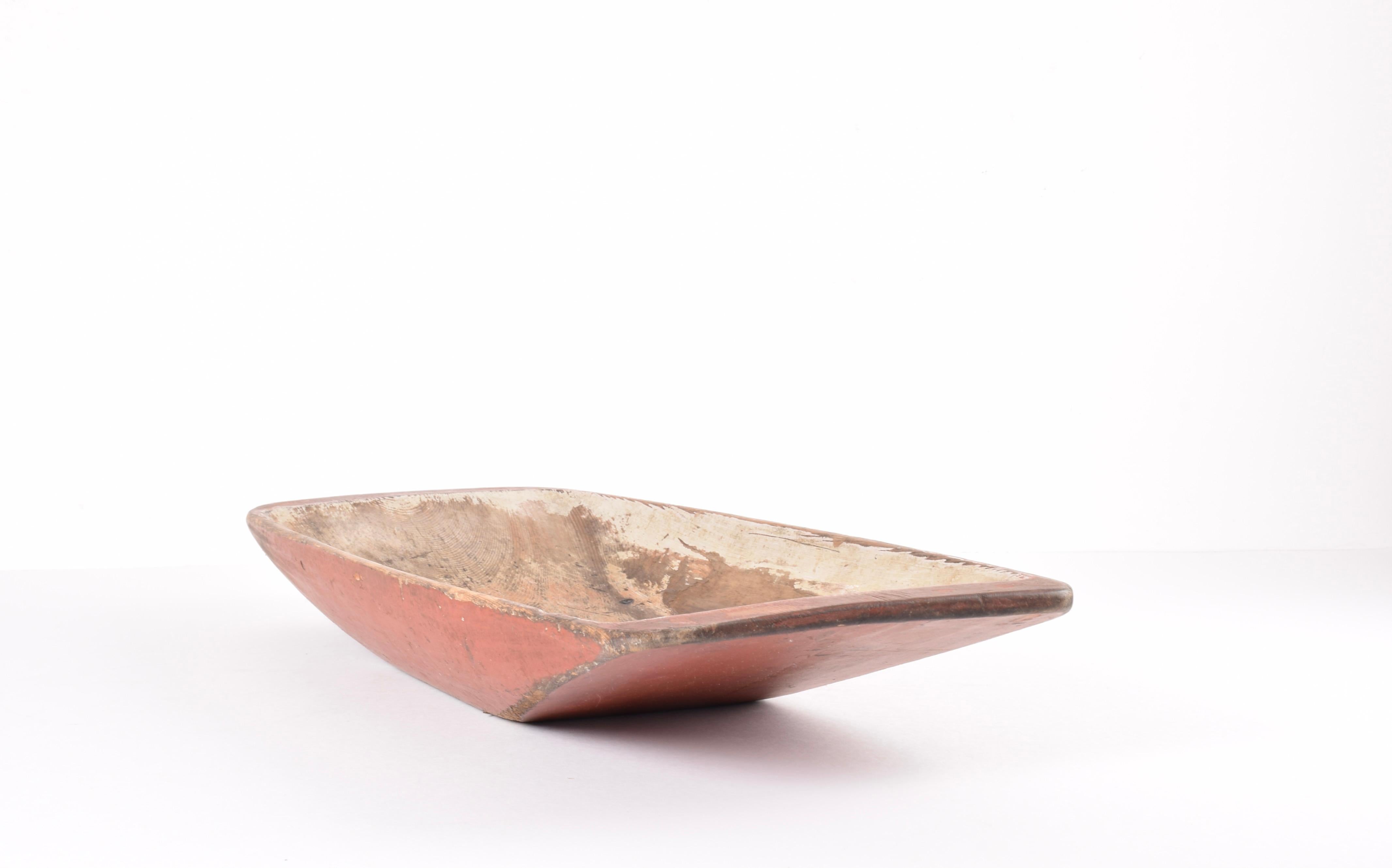 19th Century Huge Antique Swedish Folk Art Wooden Trough with Original Red Paint For Sale 7
