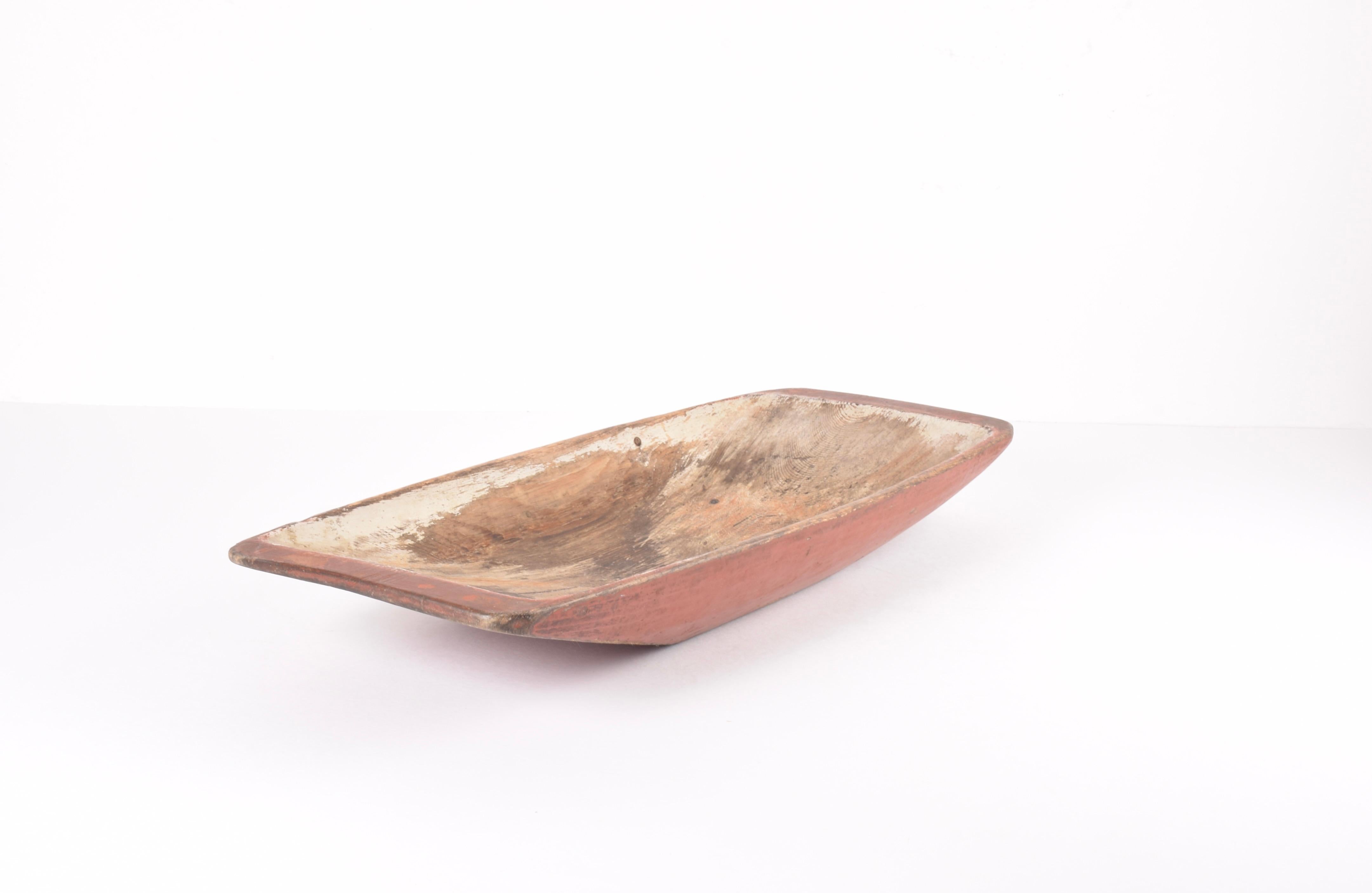 19th Century Huge Antique Swedish Folk Art Wooden Trough with Original Red Paint For Sale 8