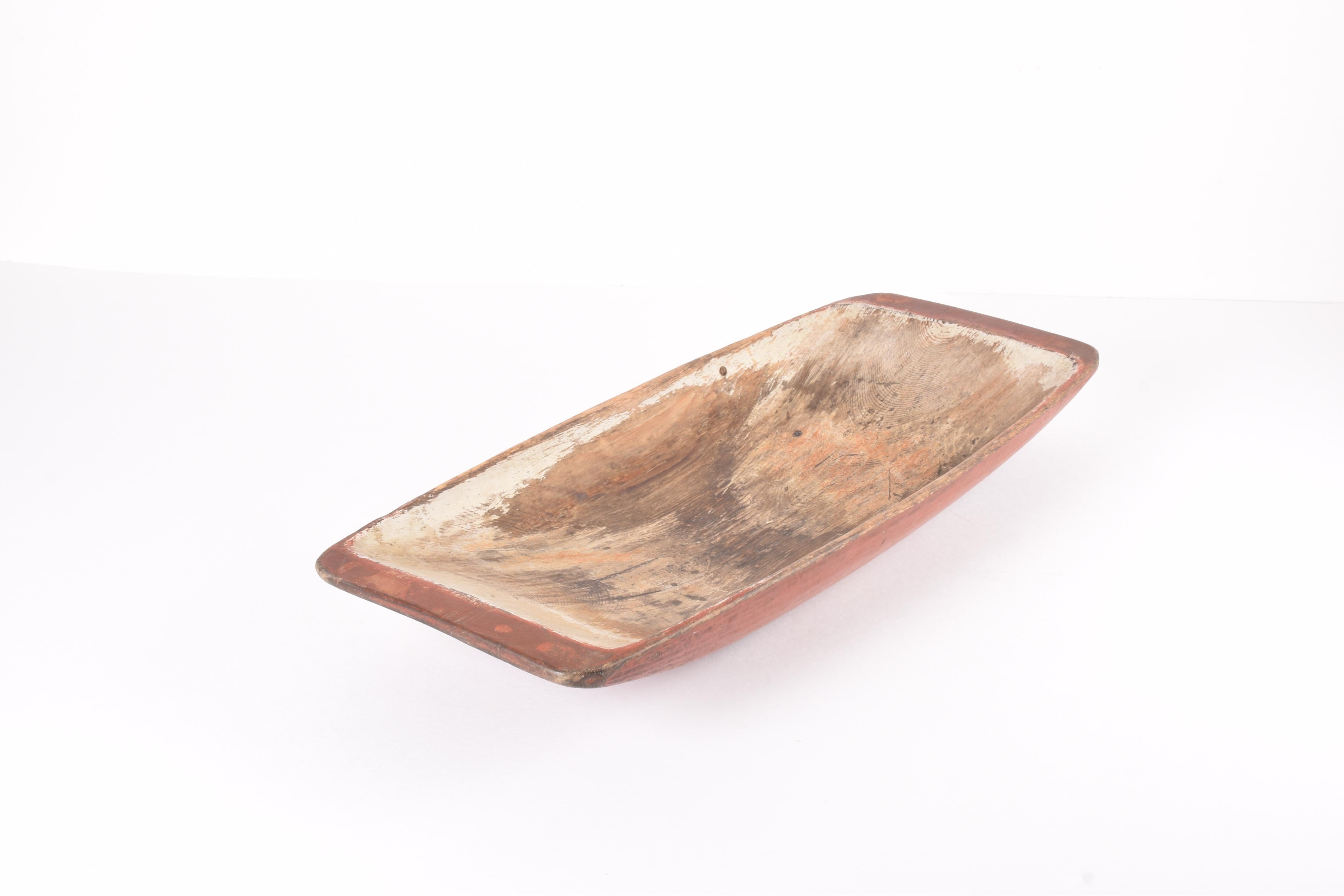 19th Century Huge Antique Swedish Folk Art Wooden Trough with Original Red Paint For Sale 9