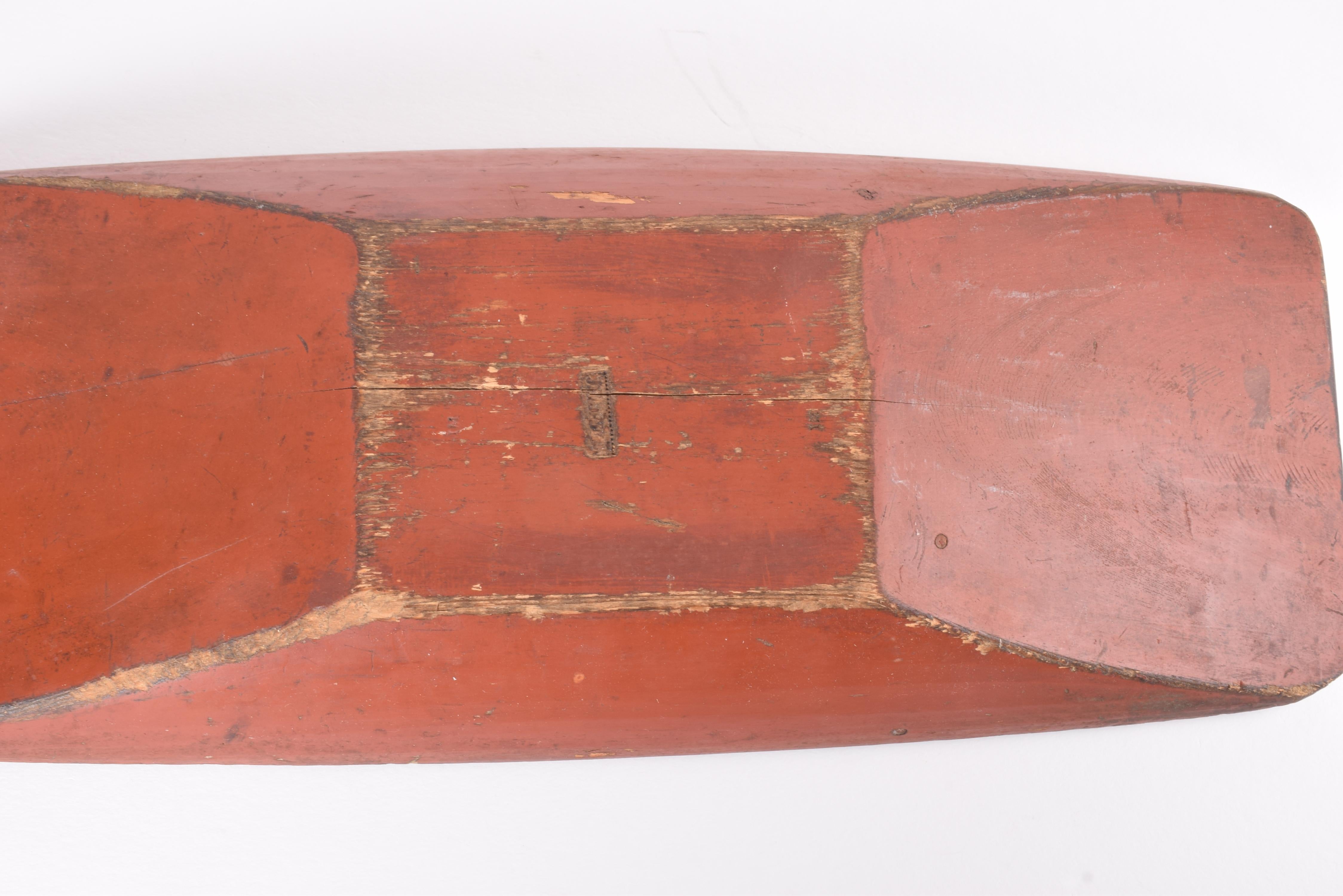 19th Century Huge Antique Swedish Folk Art Wooden Trough with Original Red Paint For Sale 12
