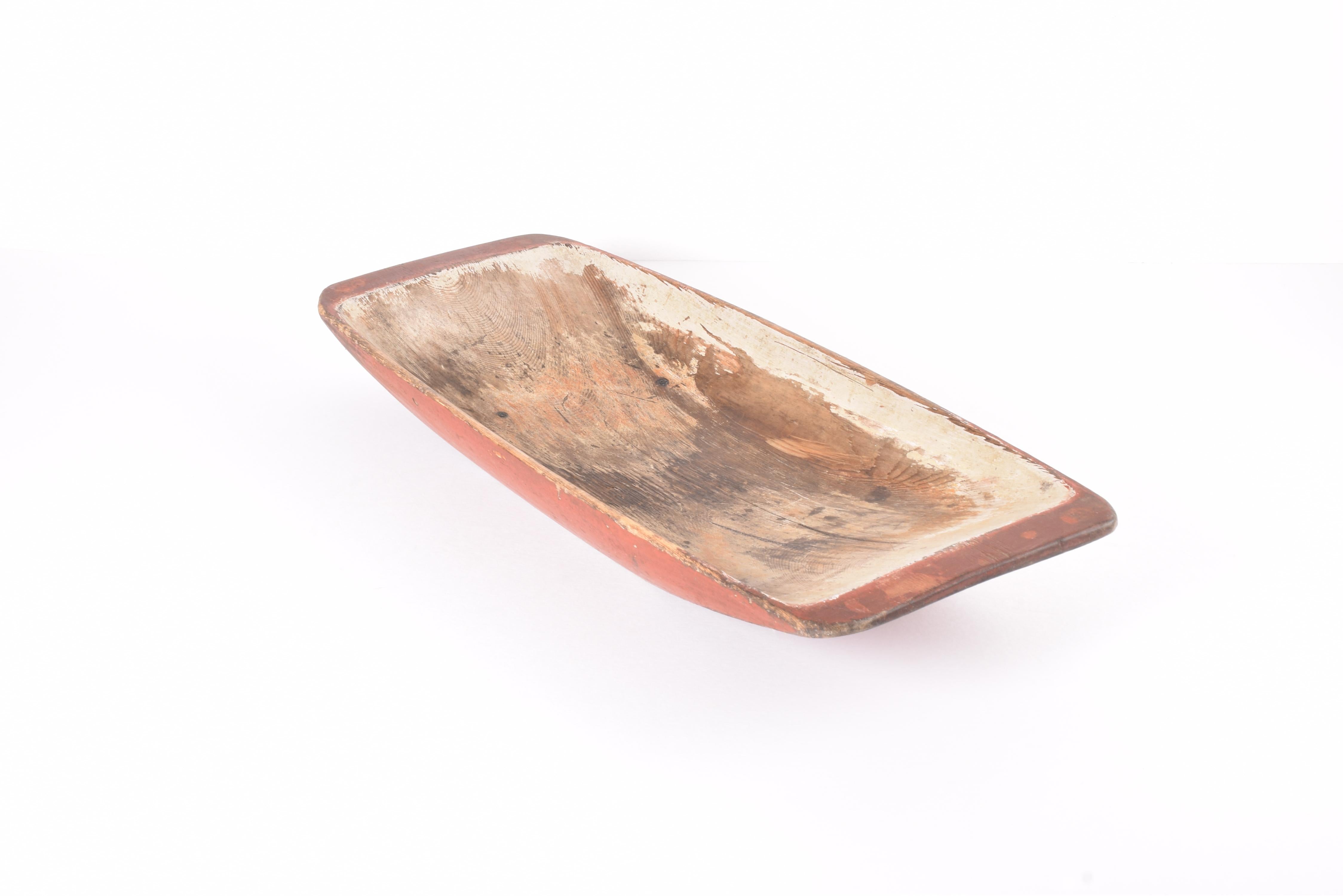 Hand-Carved 19th Century Huge Antique Swedish Folk Art Wooden Trough with Original Red Paint For Sale