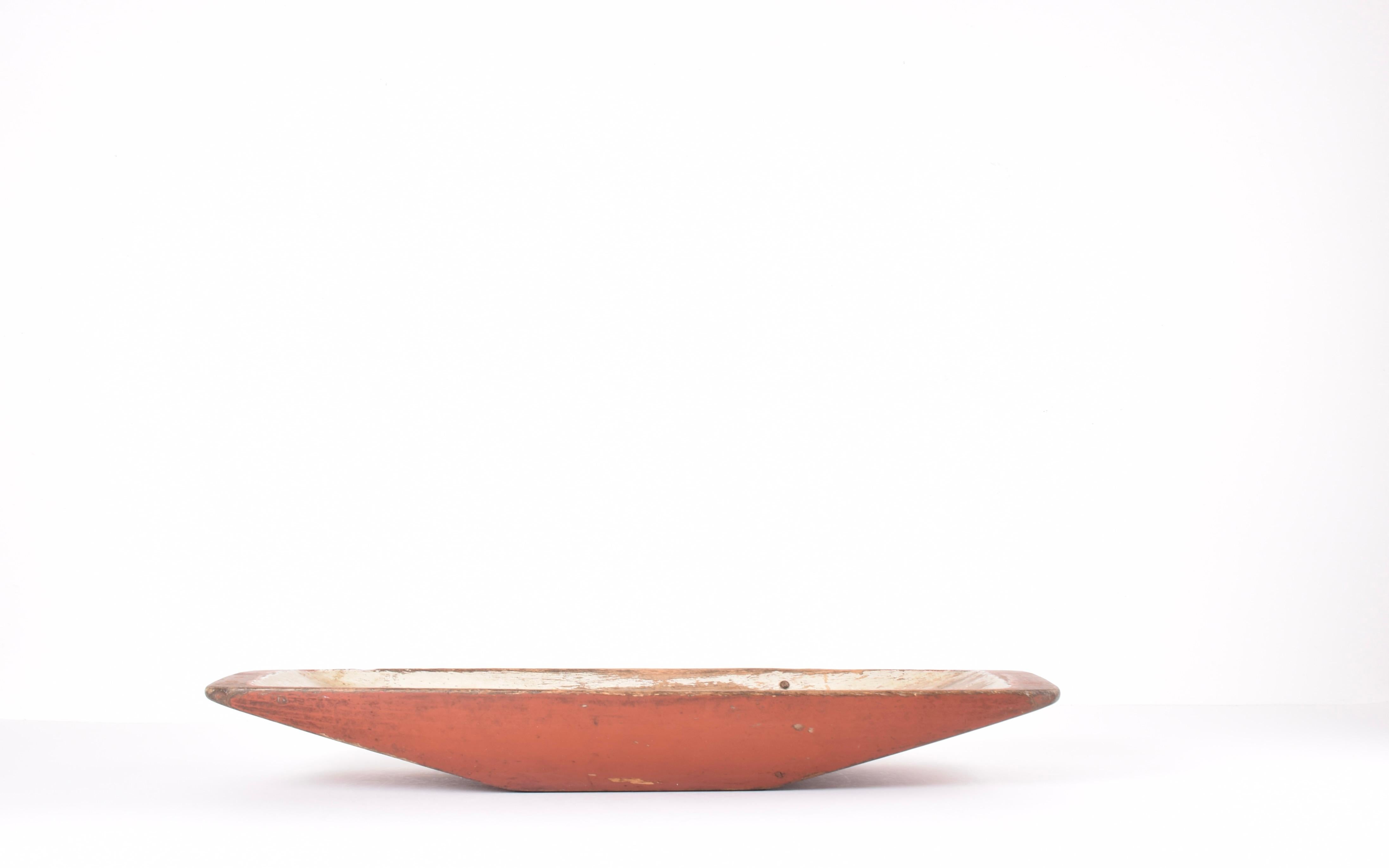19th Century Huge Antique Swedish Folk Art Wooden Trough with Original Red Paint For Sale 1