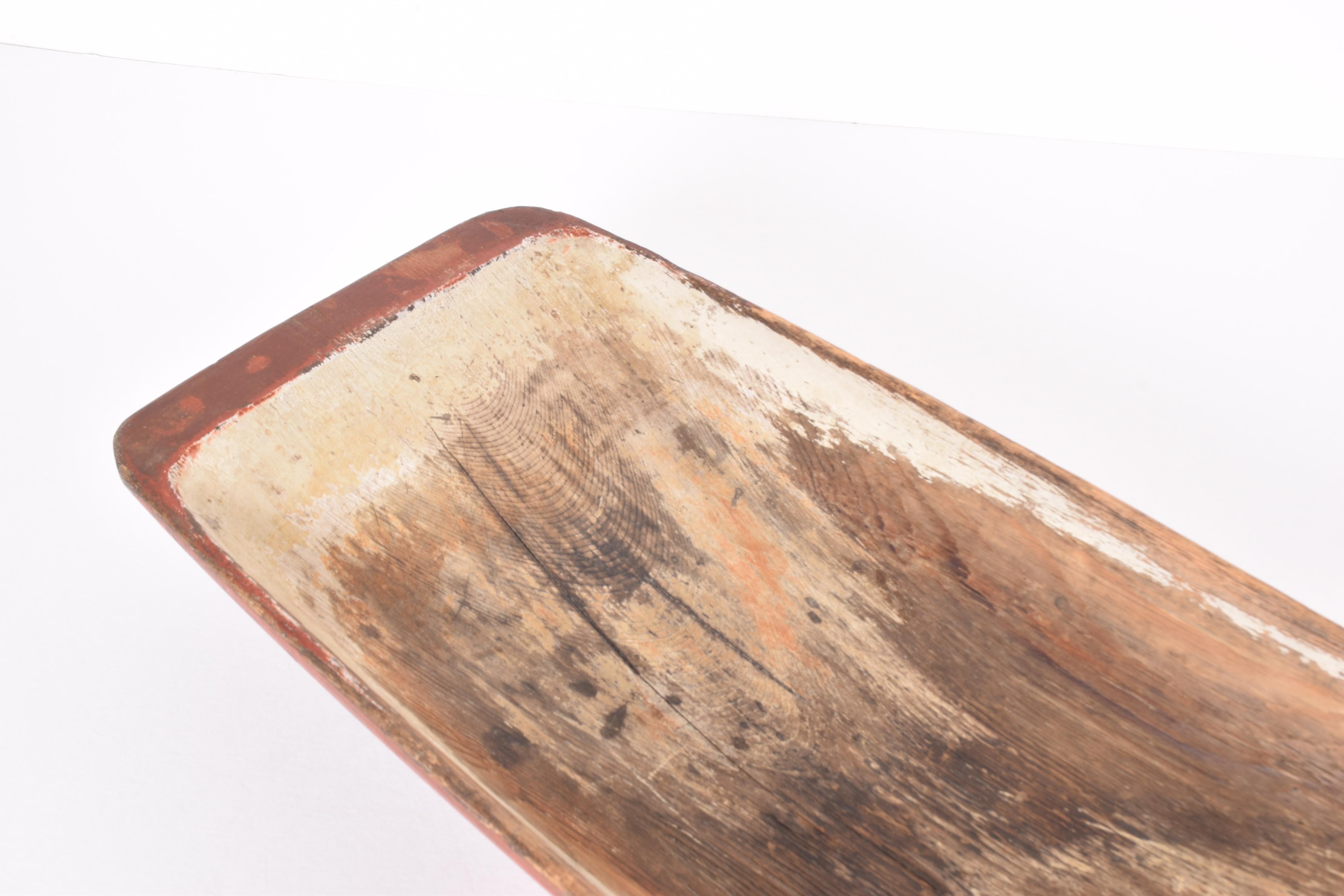 19th Century Huge Antique Swedish Folk Art Wooden Trough with Original Red Paint For Sale 2