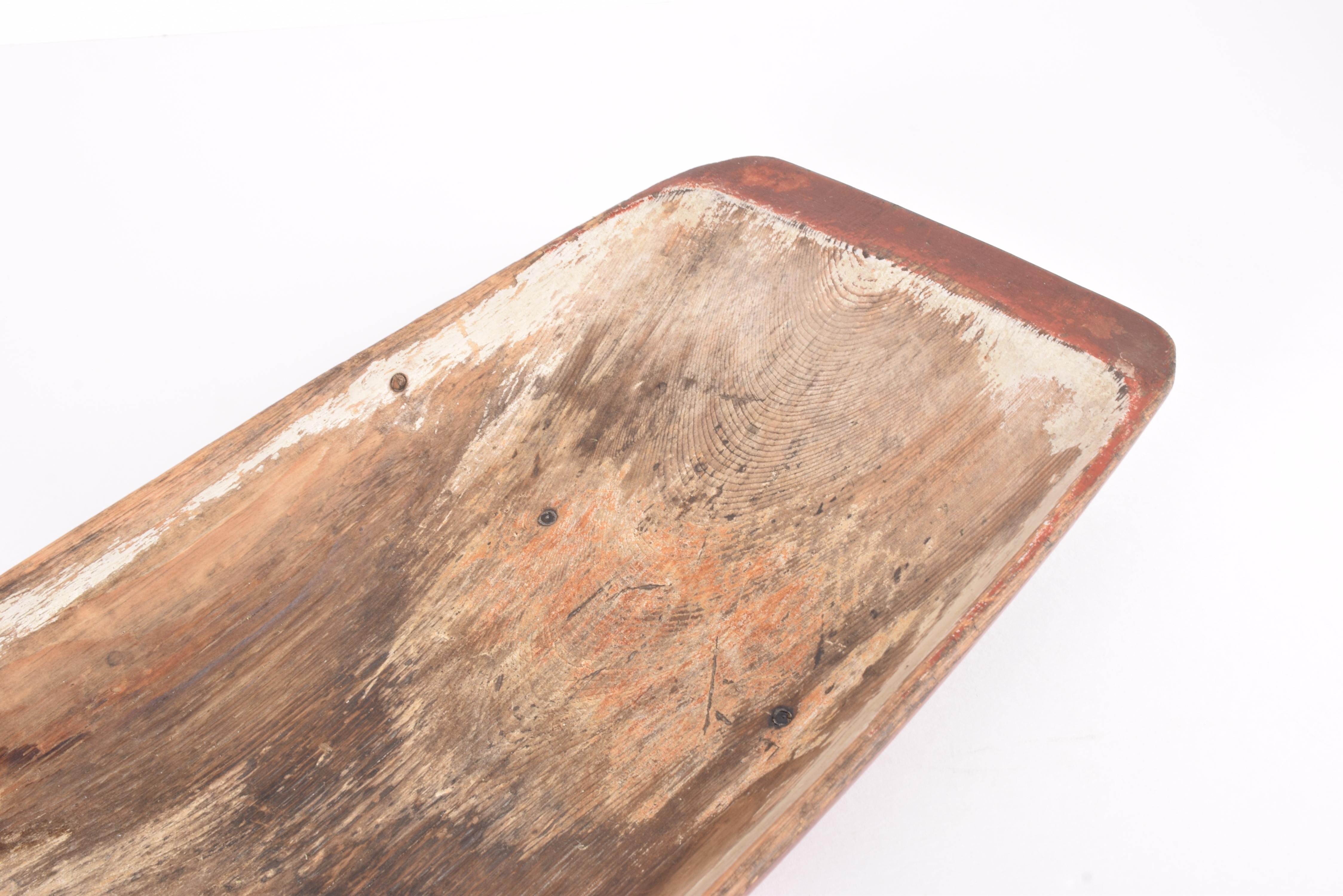 19th Century Huge Antique Swedish Folk Art Wooden Trough with Original Red Paint For Sale 3