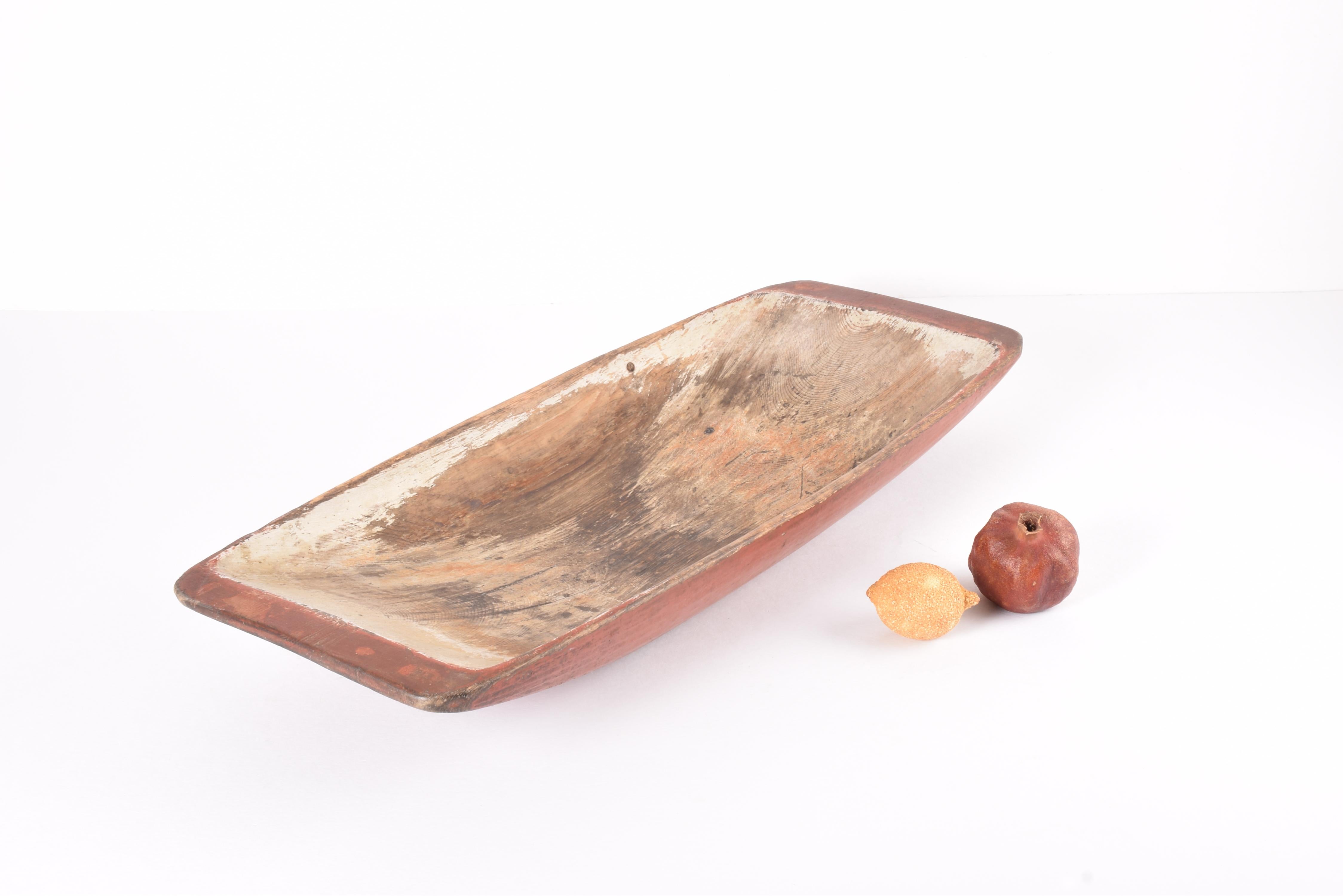 19th Century Huge Antique Swedish Folk Art Wooden Trough with Original Red Paint For Sale 4