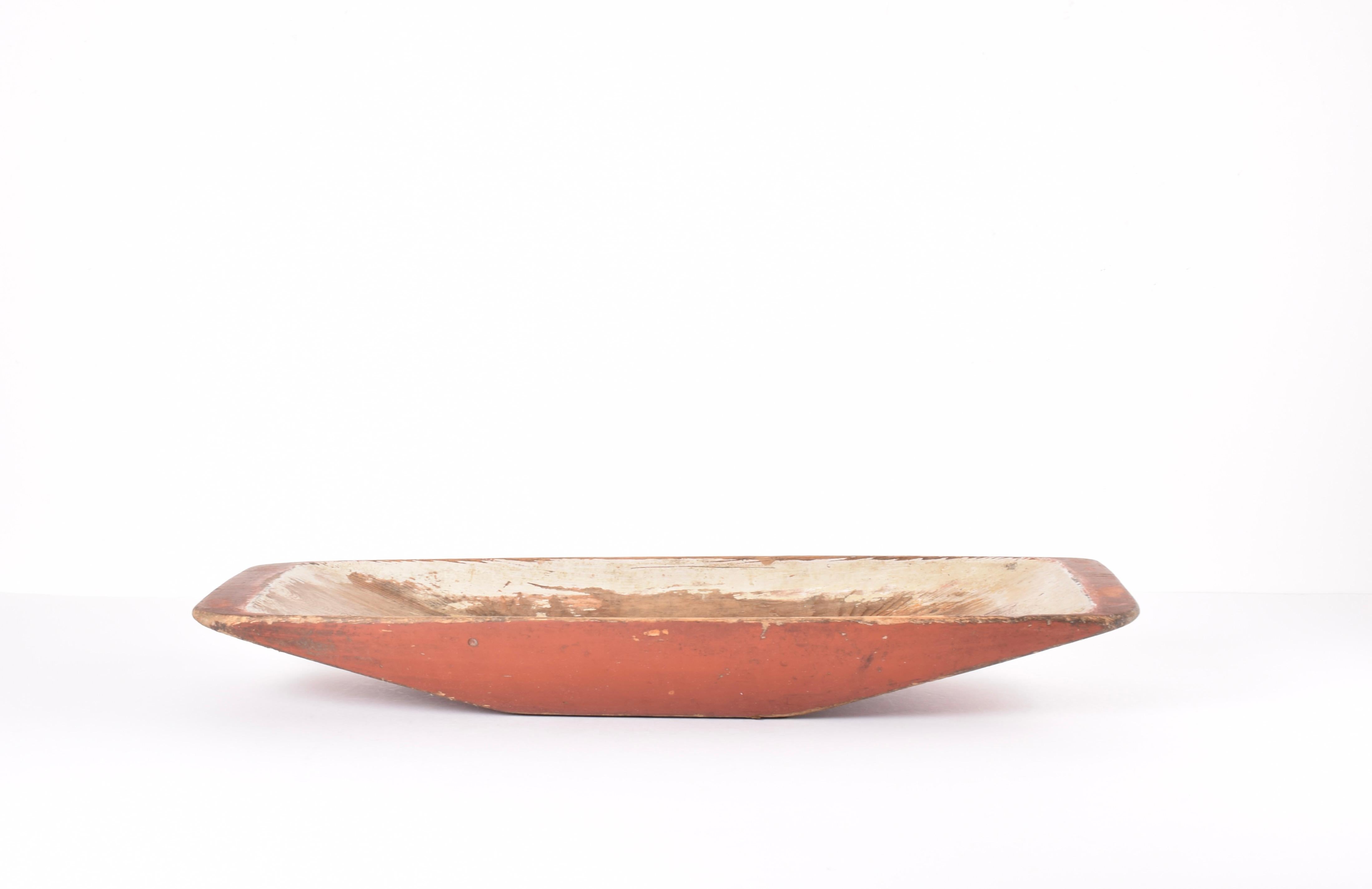 19th Century Huge Antique Swedish Folk Art Wooden Trough with Original Red Paint For Sale 5