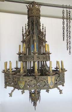 19th Century Huge Gothic Iron Chandelier