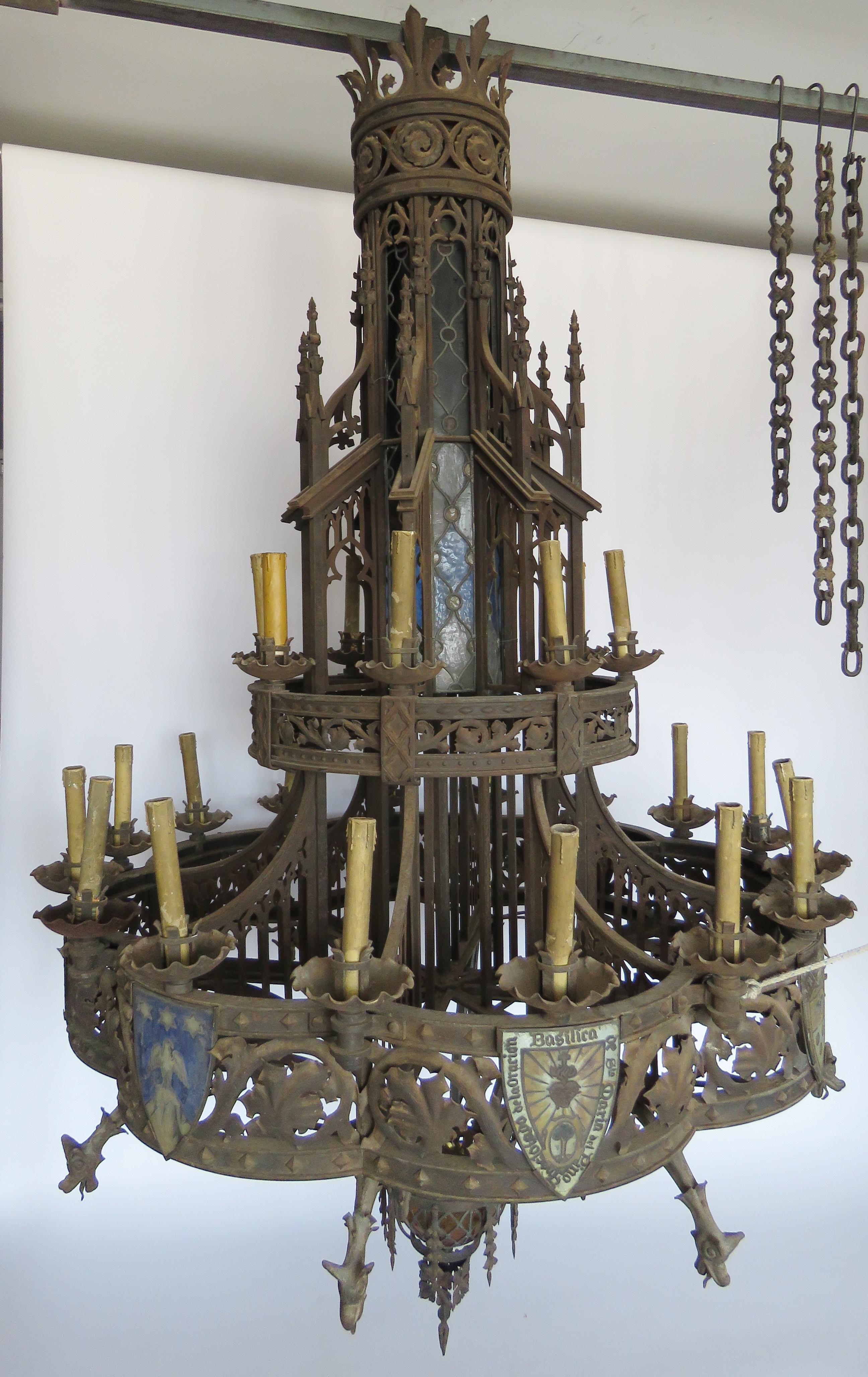 Gothic Revival 19th Century Huge Gothic Iron Chandelier For Sale