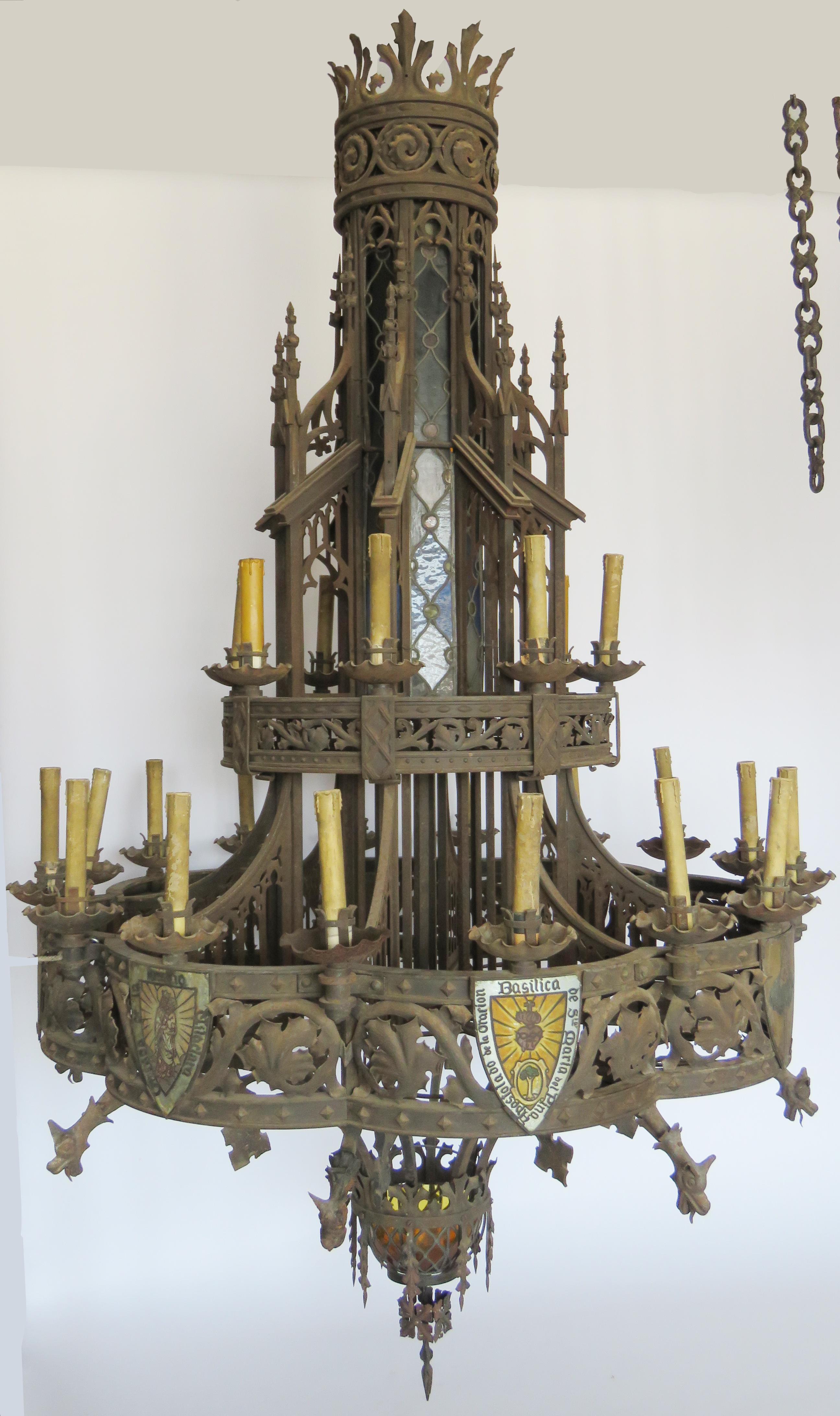 Spanish 19th Century Huge Gothic Iron Chandelier For Sale