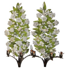 19th Century Huge Italian Tole and Bisque Porcelain Flowers Sconces