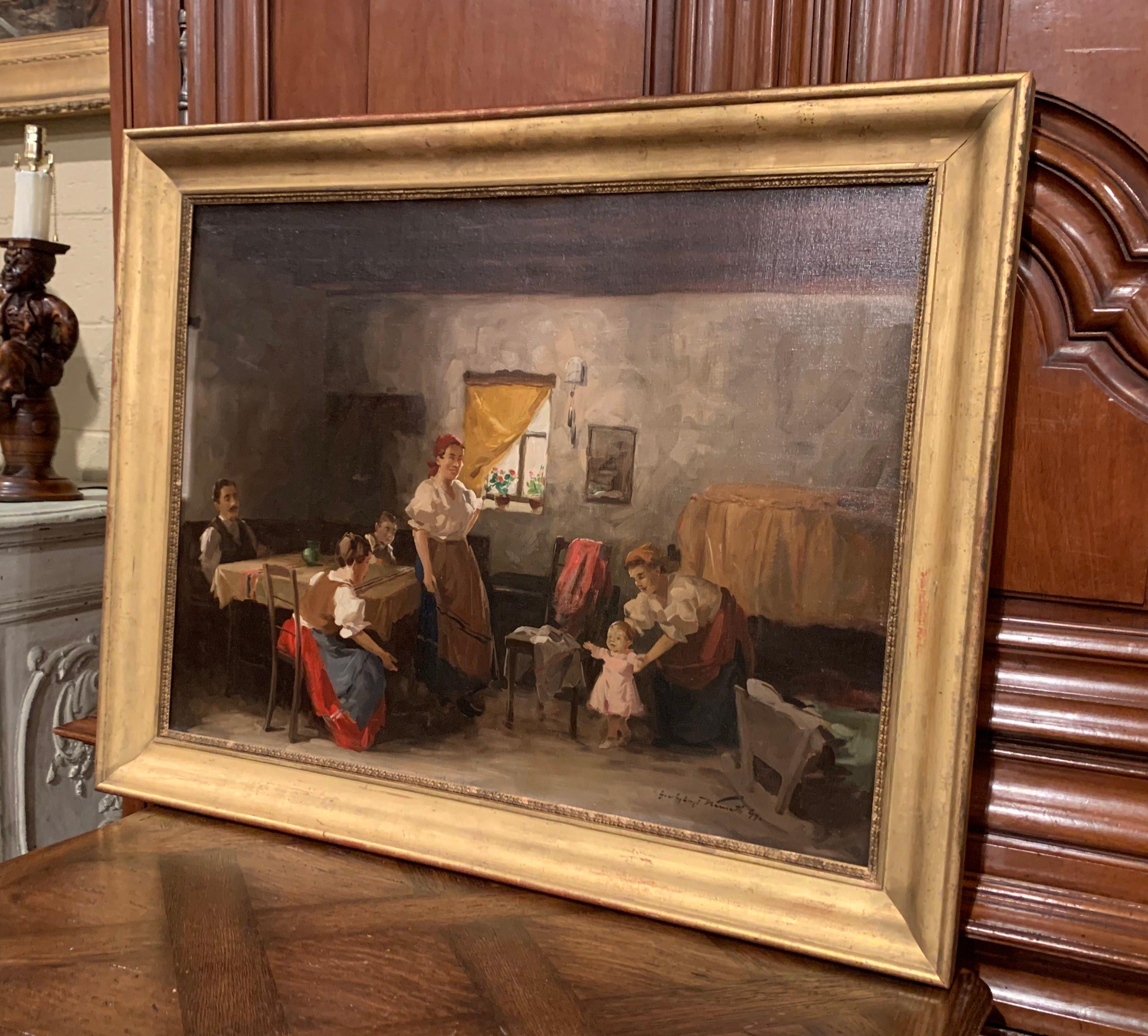 19th Century Hungarian Oil on Canvas Painting in Gilt Frame Signed & Dated, 1897 For Sale 2