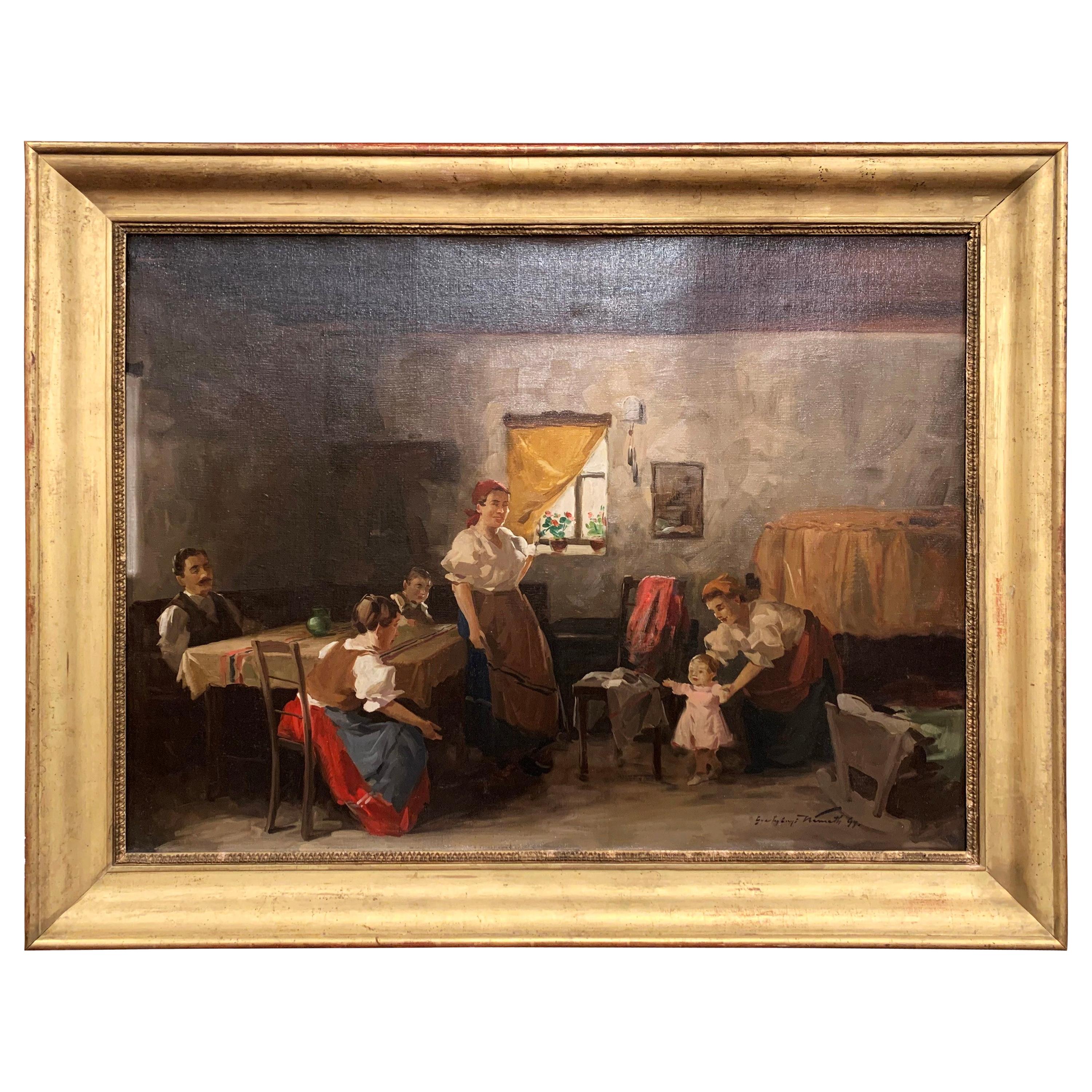 19th Century Hungarian Oil on Canvas Painting in Gilt Frame Signed & Dated, 1897 For Sale