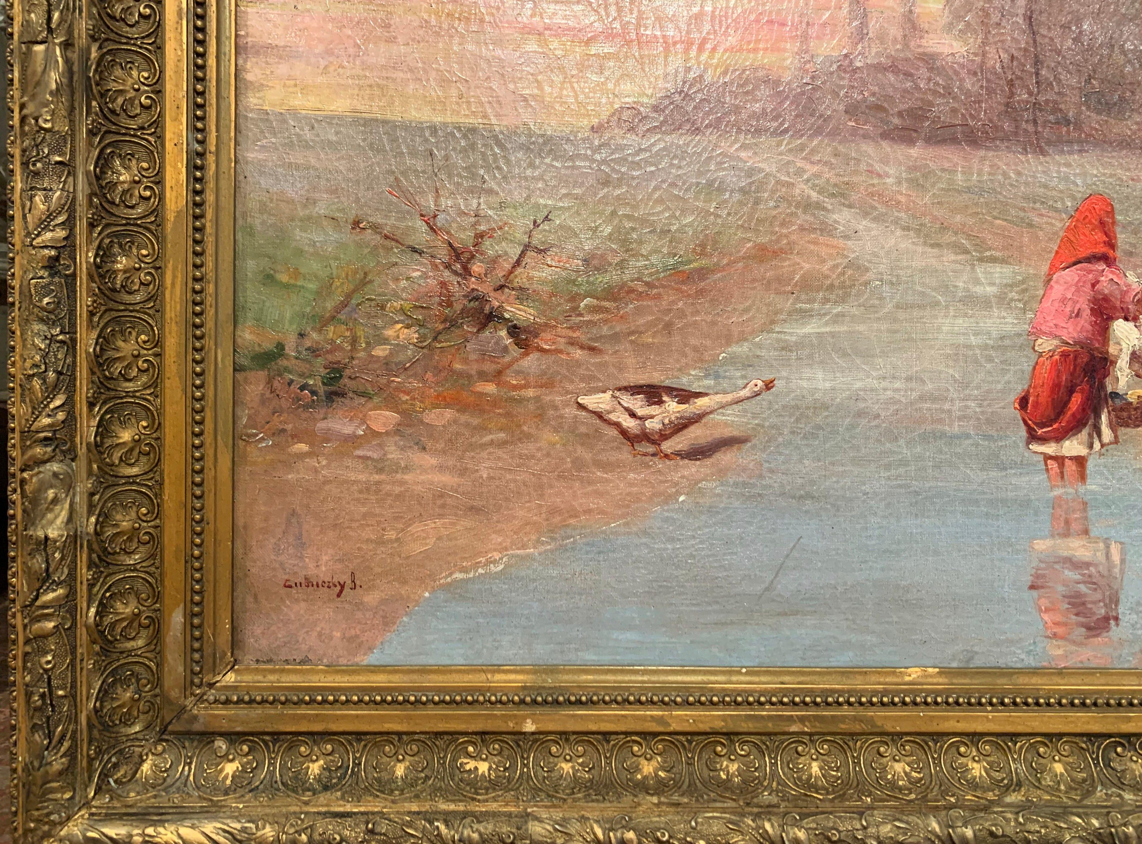 19th Century Hungarian Oil on Canvas Painting in Gilt Frame Signed Guniczky In Excellent Condition In Dallas, TX