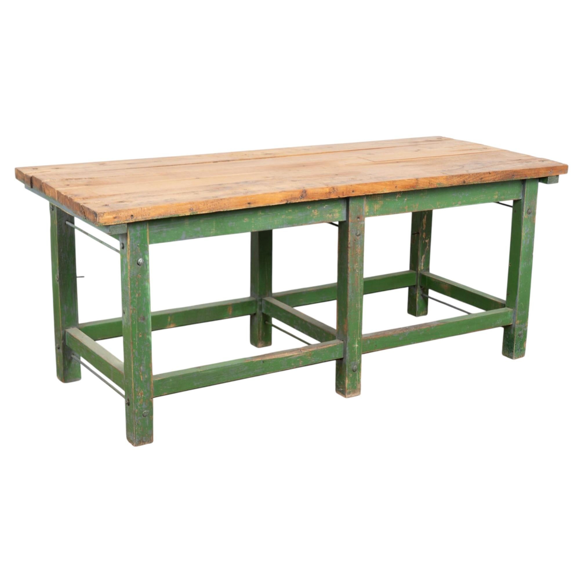 19th Century Hungarian Original Green Painted Pine Work Table