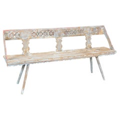 19th Century Hungarian Original Hand Painted Peg-Leg Oak Bench