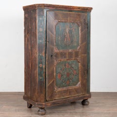 Armoire hongroise originale en pin à une porte, peinte à la main, du 19e siècle