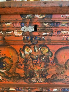 19th Century Hungarian Painted Dowry Chest with Floral Folk Art and Lower Drawer